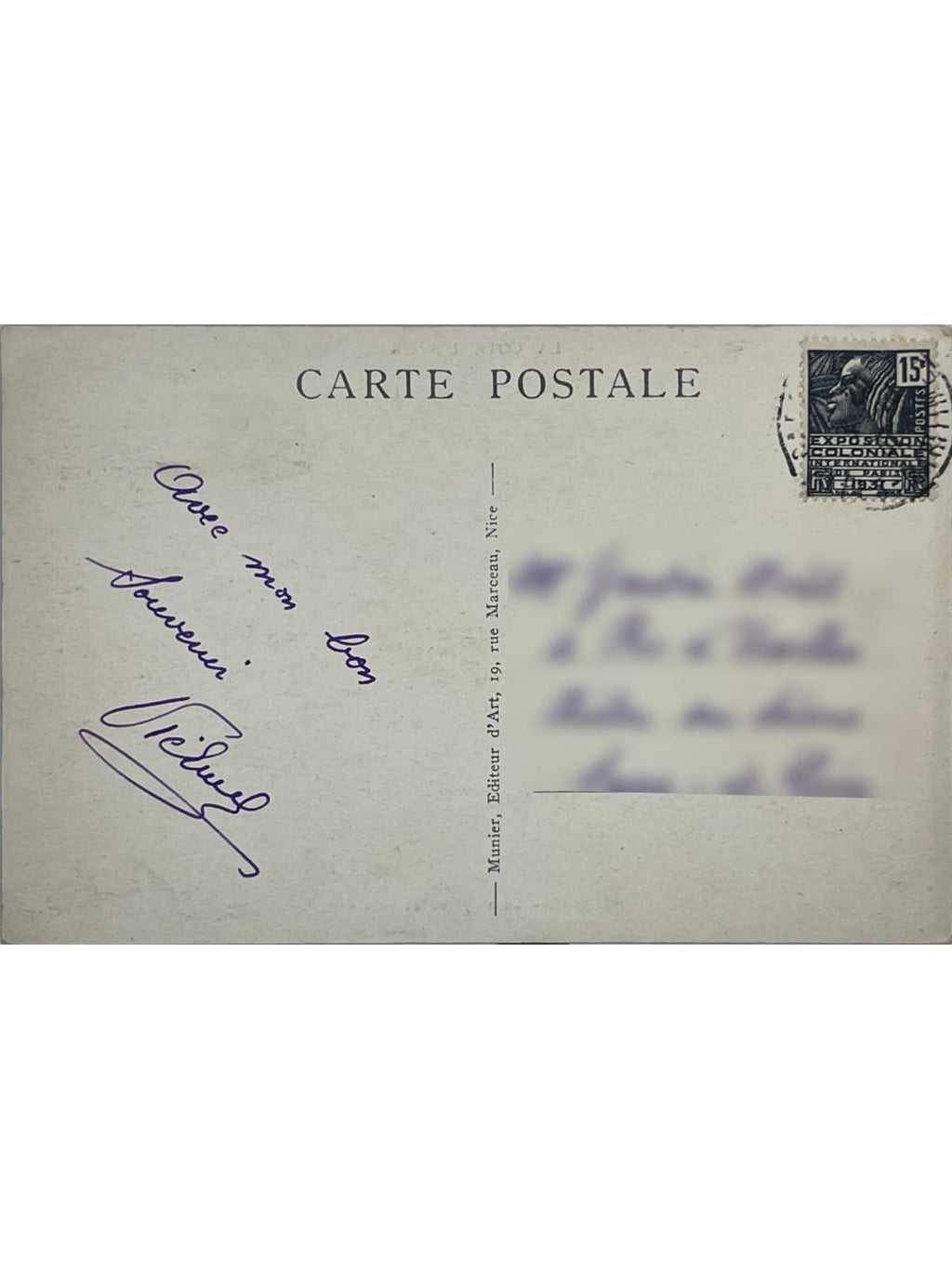 Verso de la carte postale