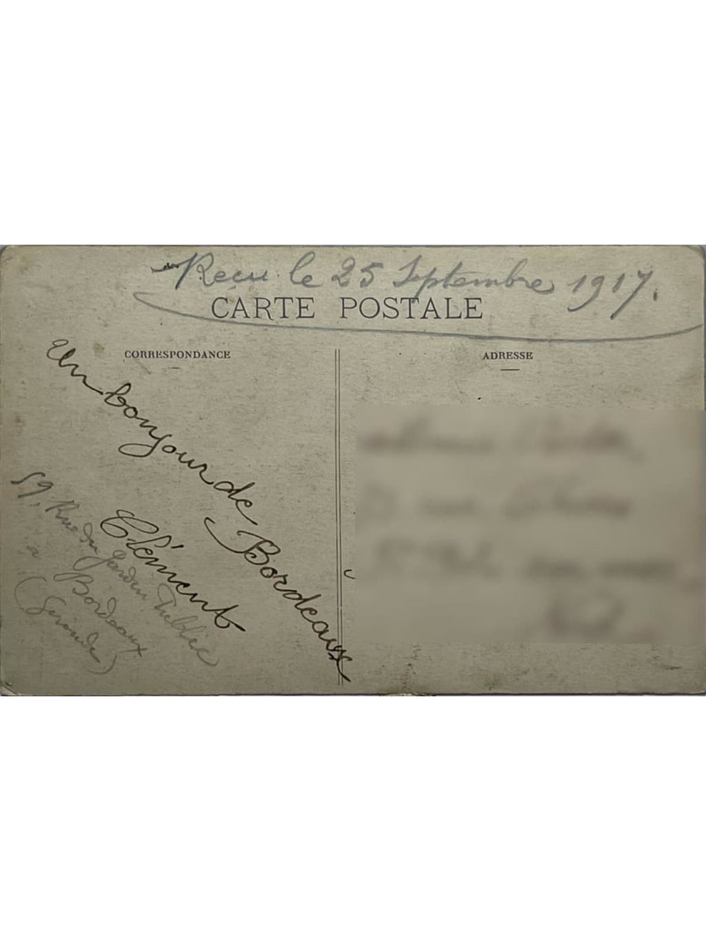 Verso de la carte postale