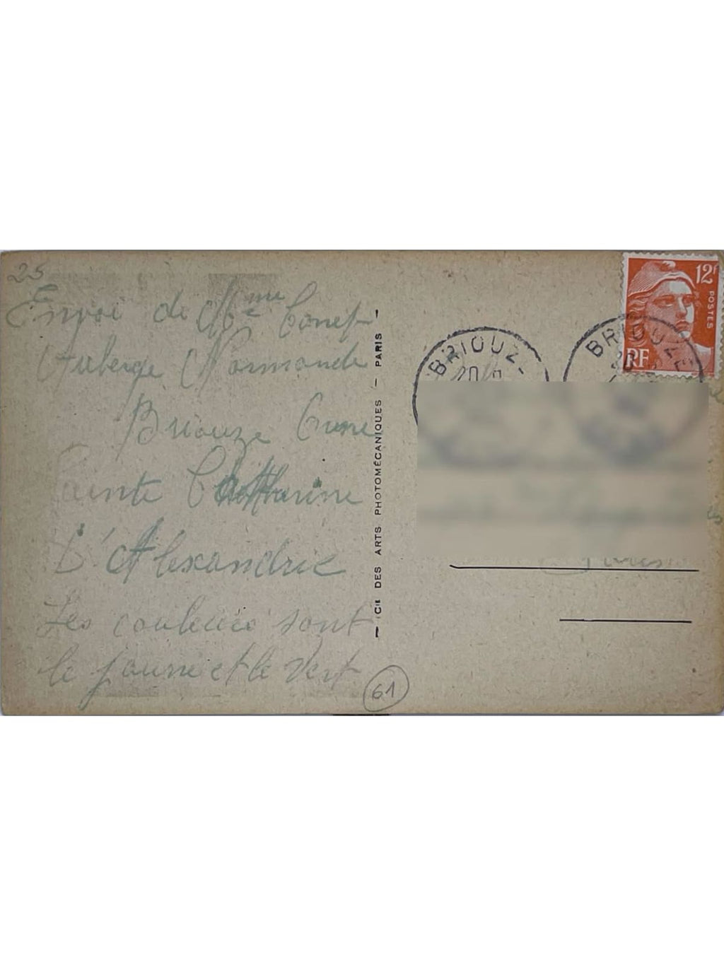 Verso de la carte postale
