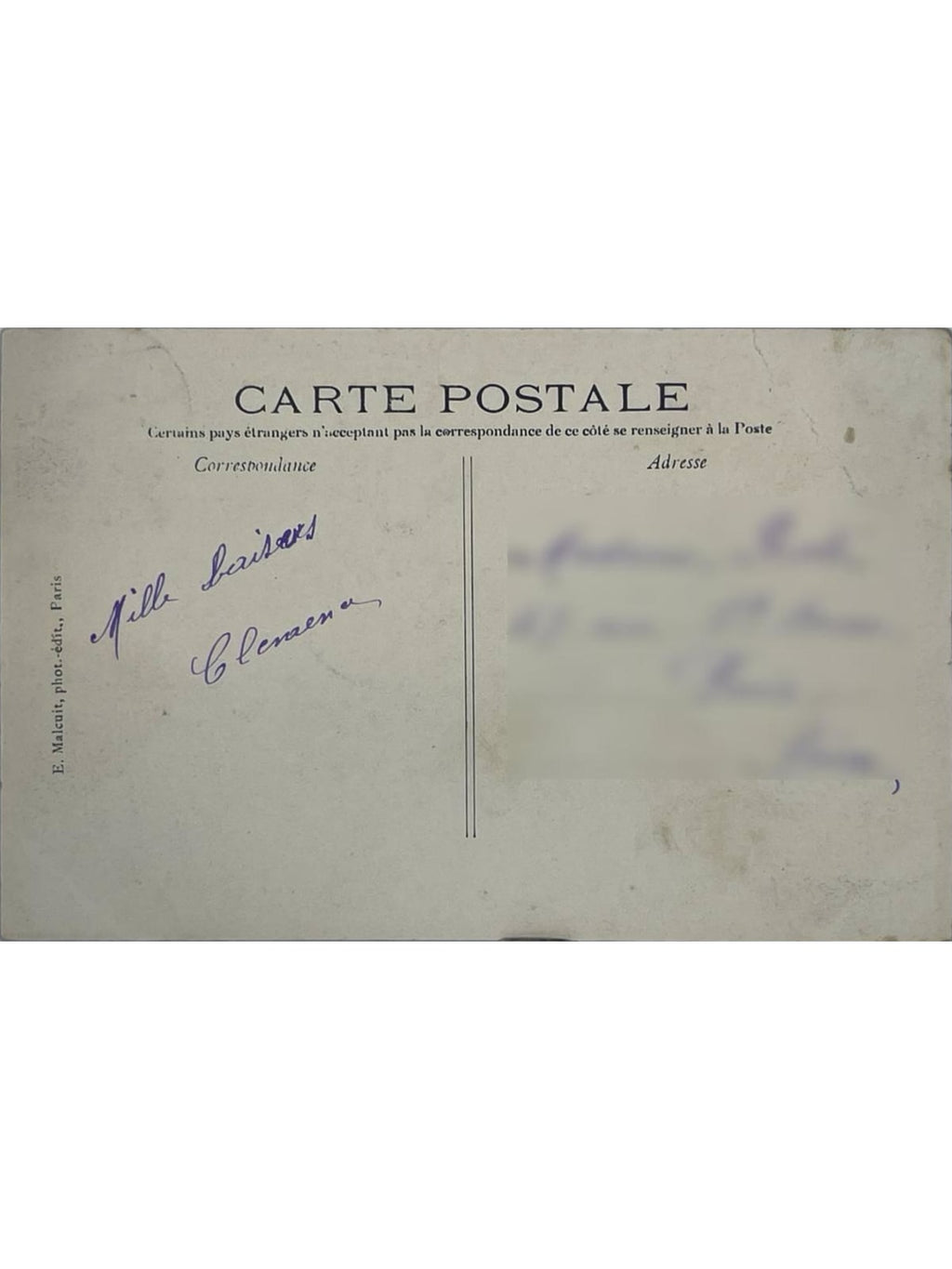 Verso de la carte postale