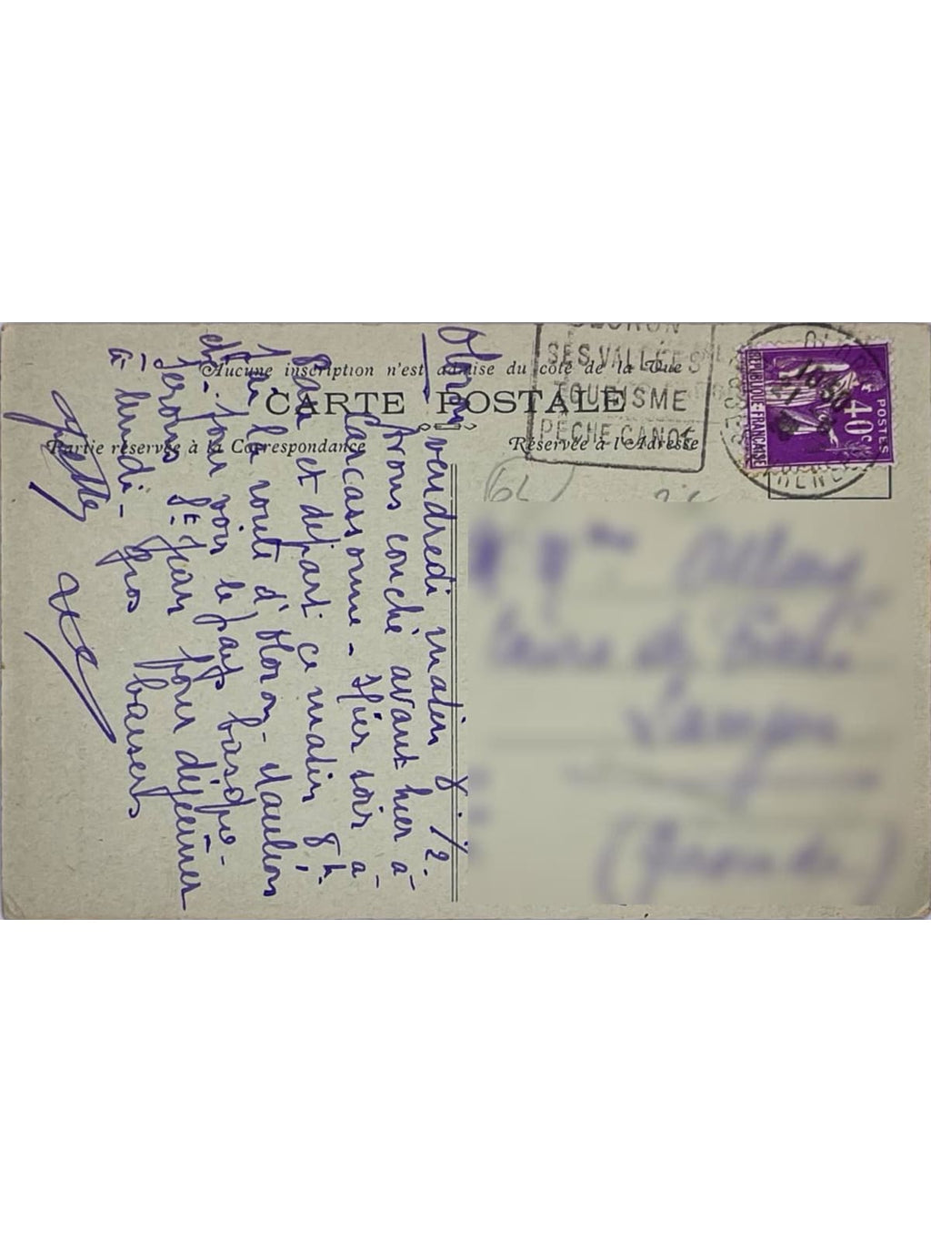 Verso de la carte postale