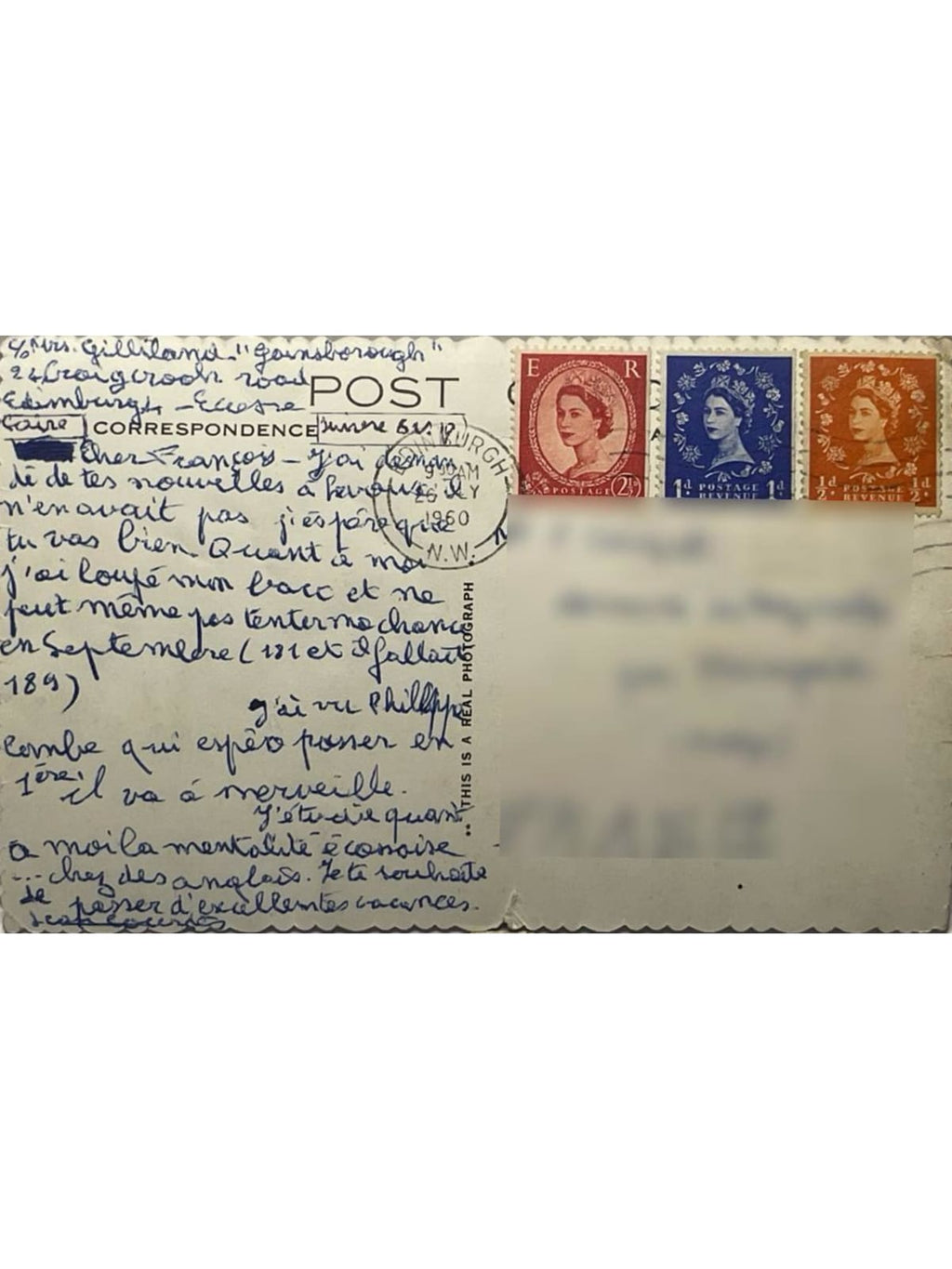 Verso de la carte postale