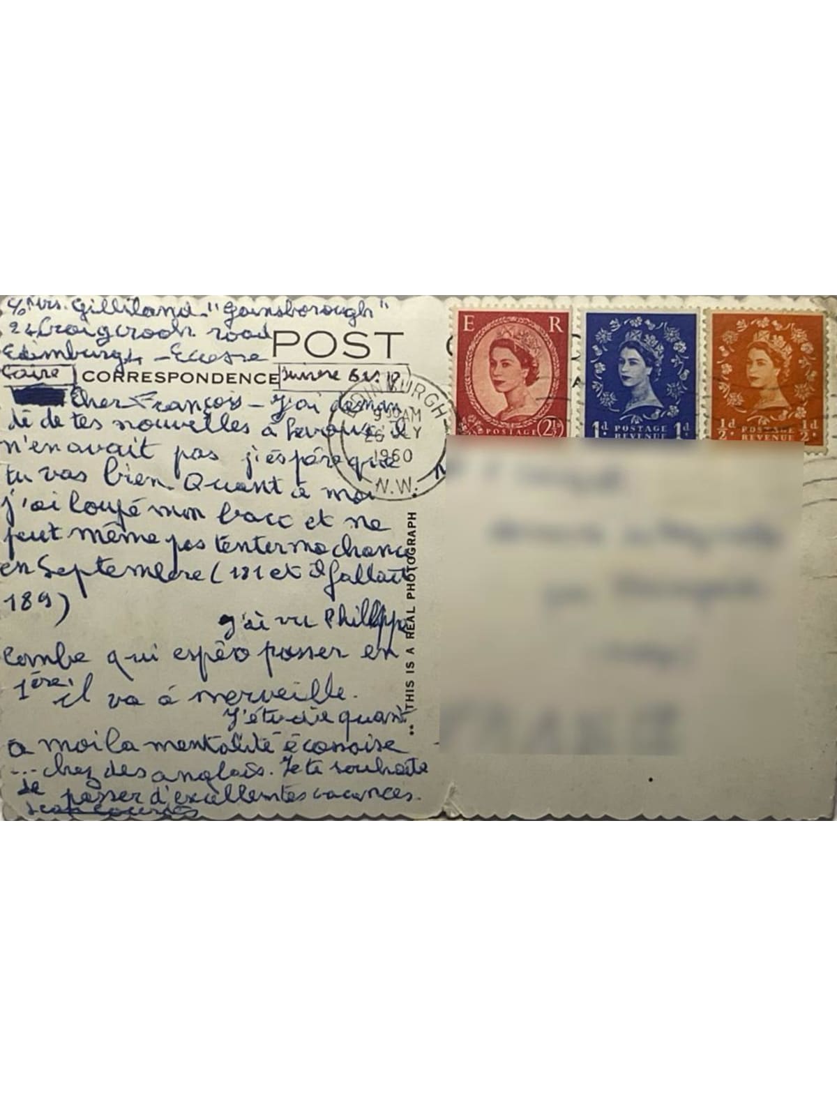 Verso de la carte postale