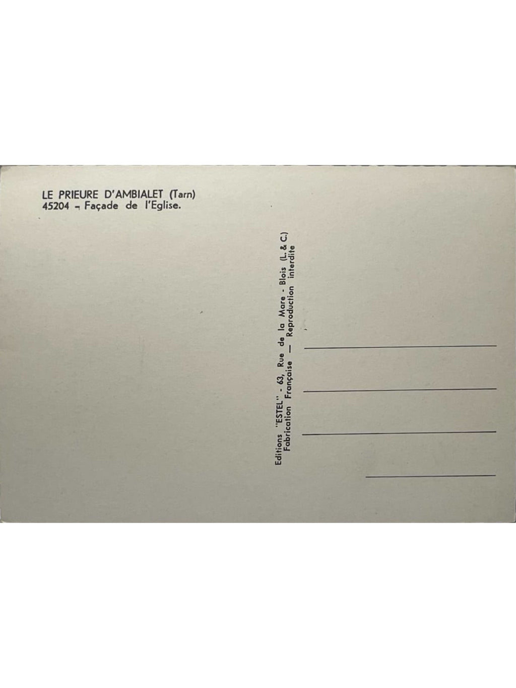 Verso de la carte postale