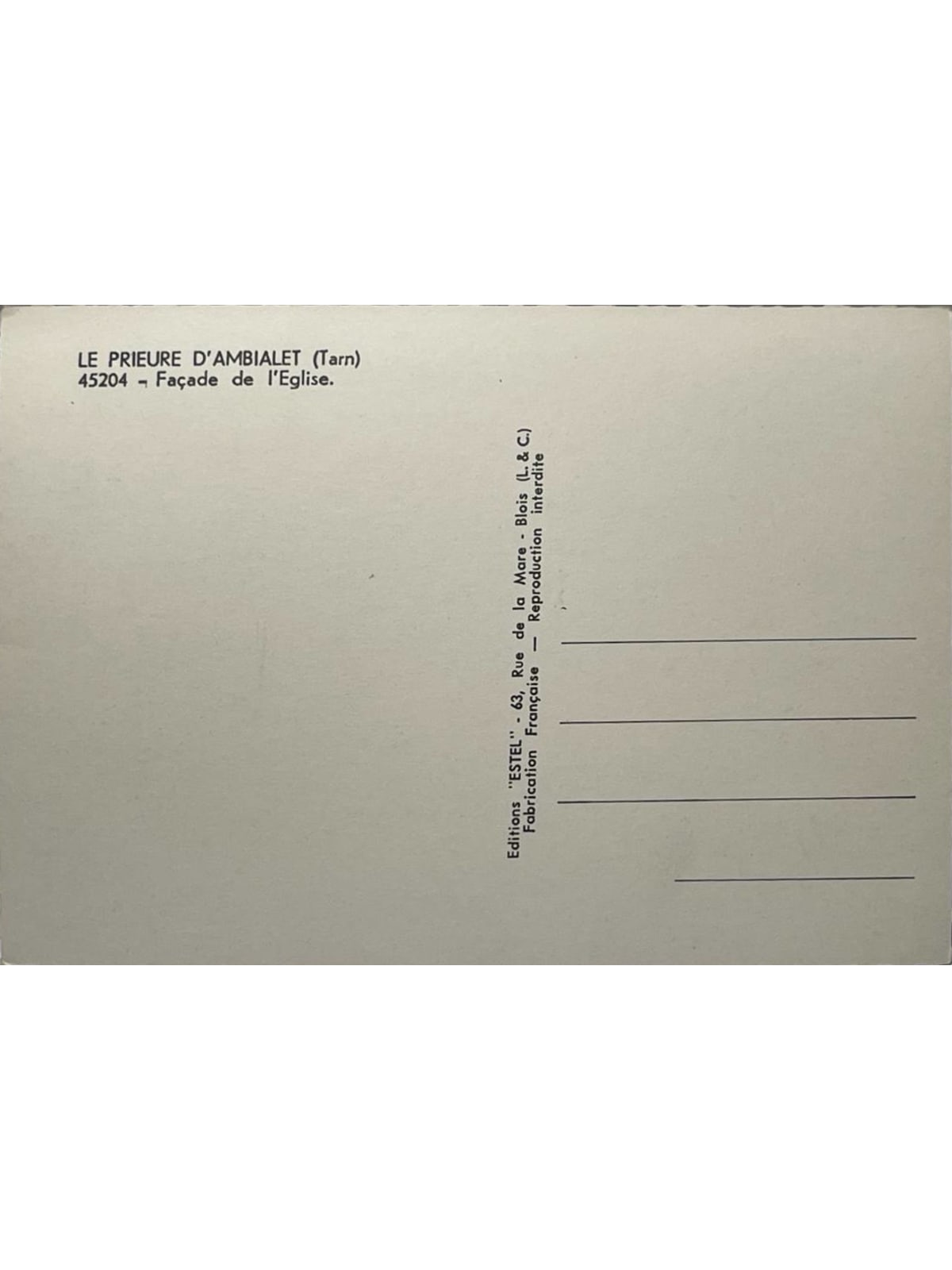 Verso de la carte postale