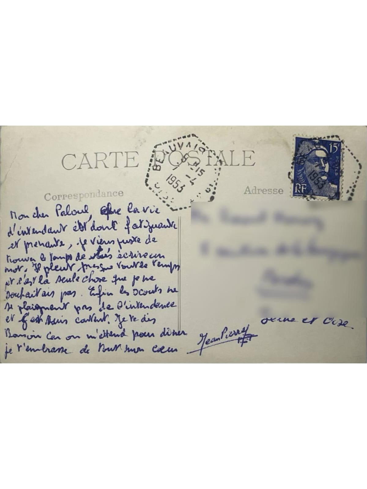 Verso de la carte postale