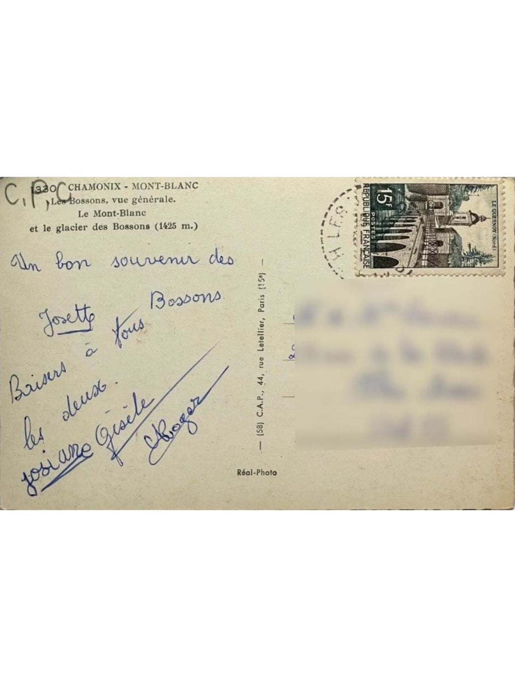 Verso de la carte postale