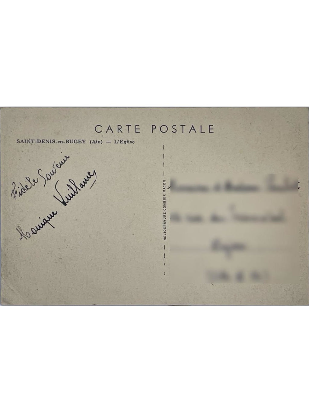 Verso de la carte postale
