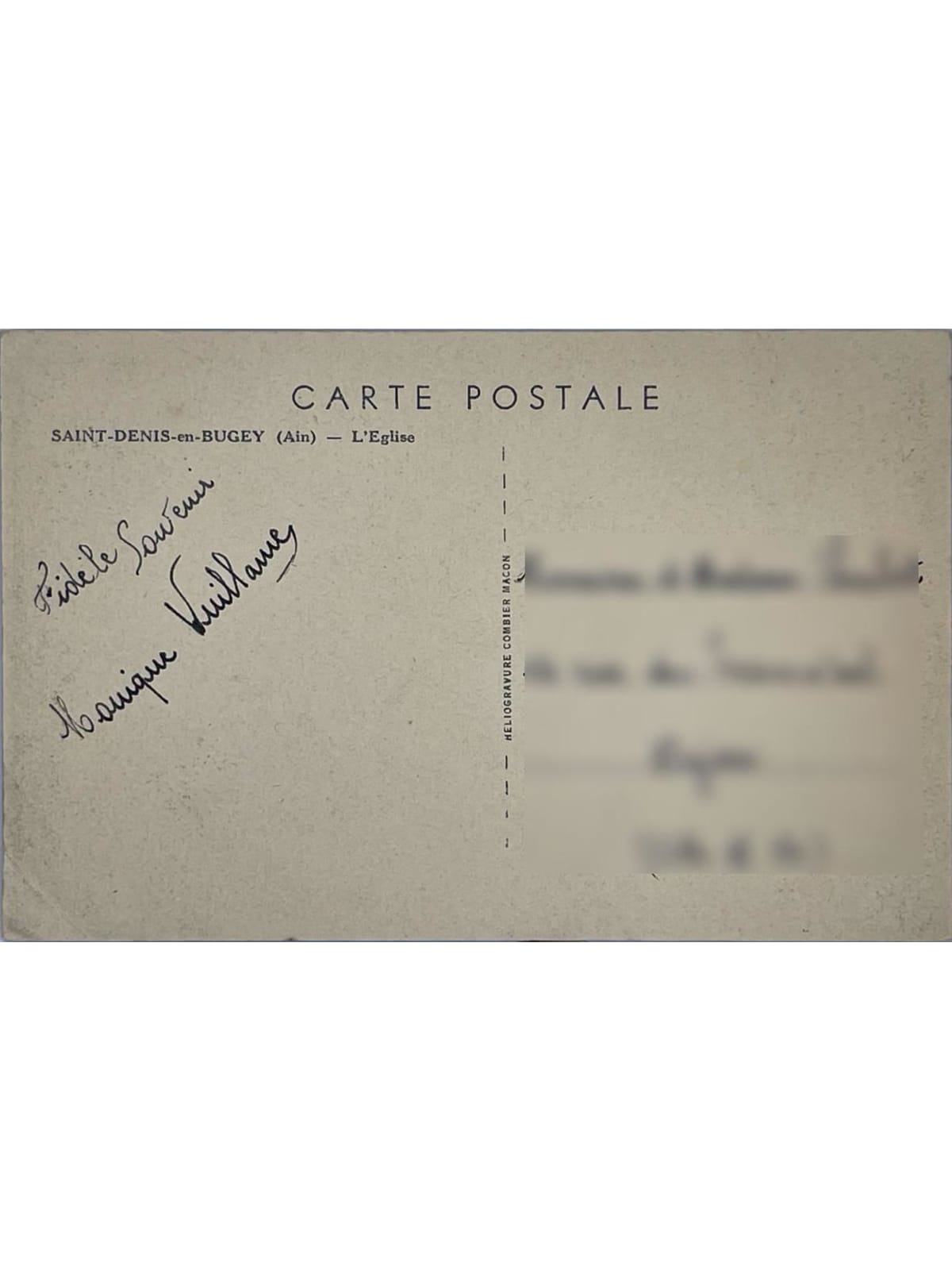 Verso de la carte postale