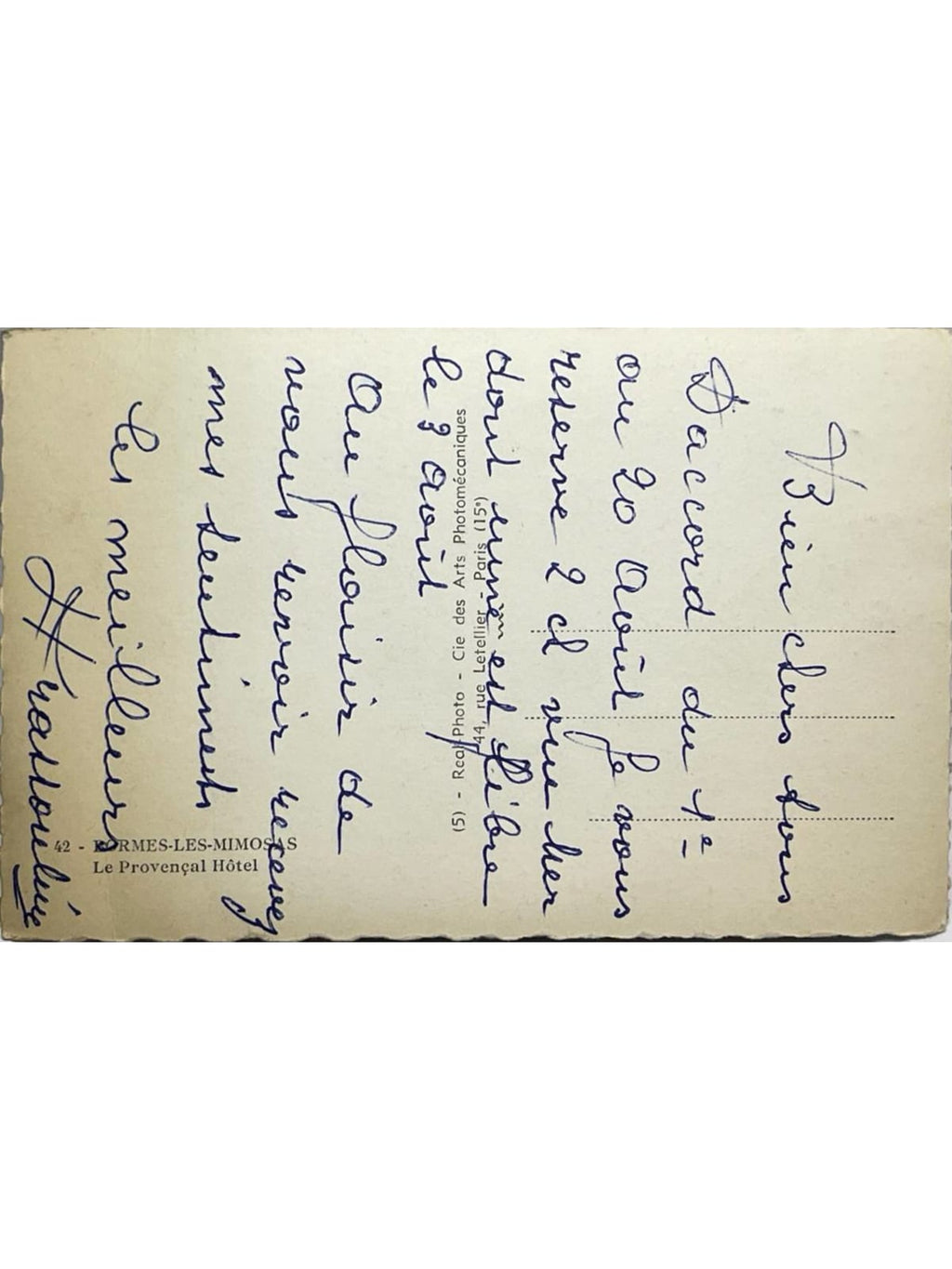 Verso de la carte postale