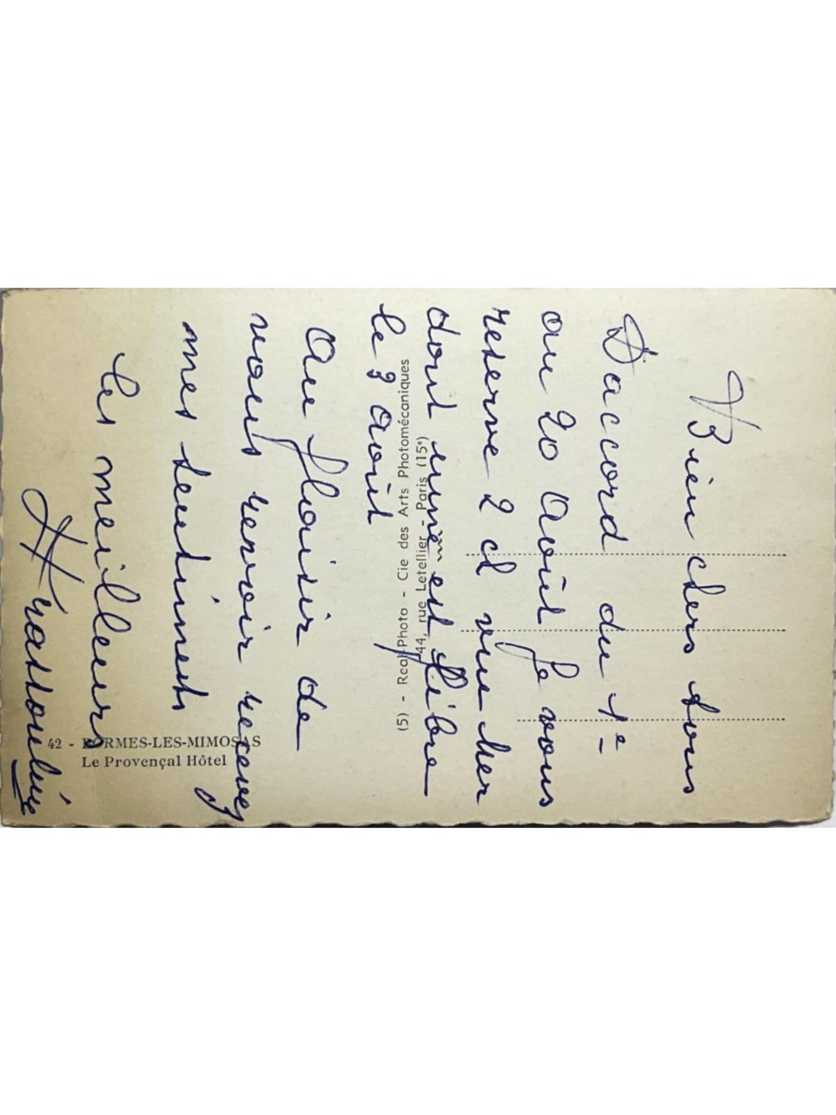 Verso de la carte postale