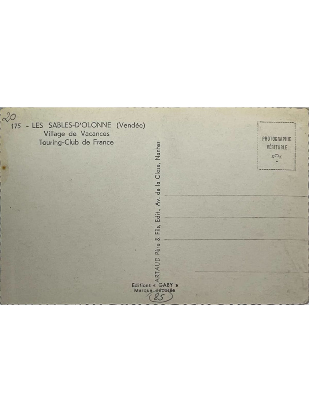 Verso de la carte postale