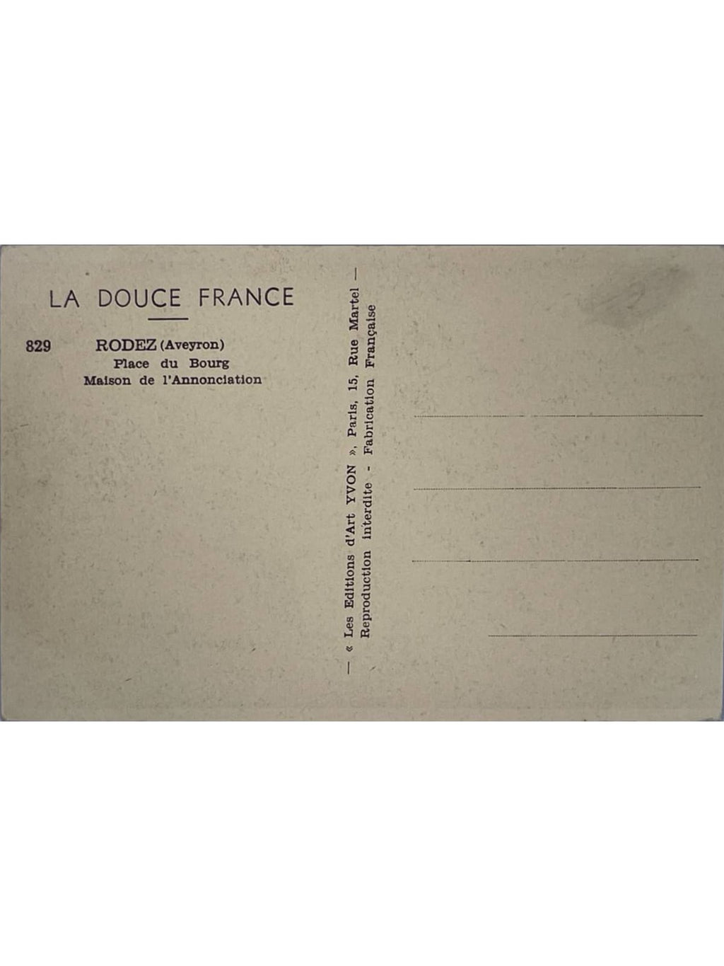 Verso de la carte postale