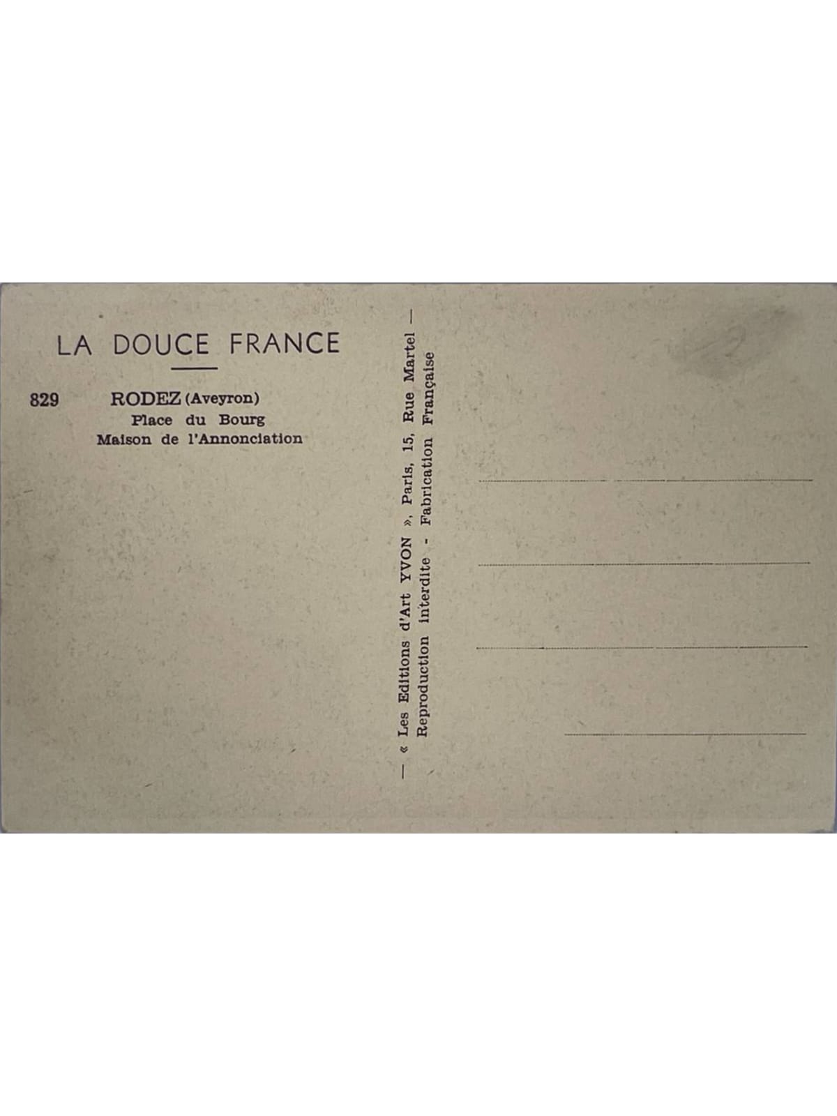 Verso de la carte postale