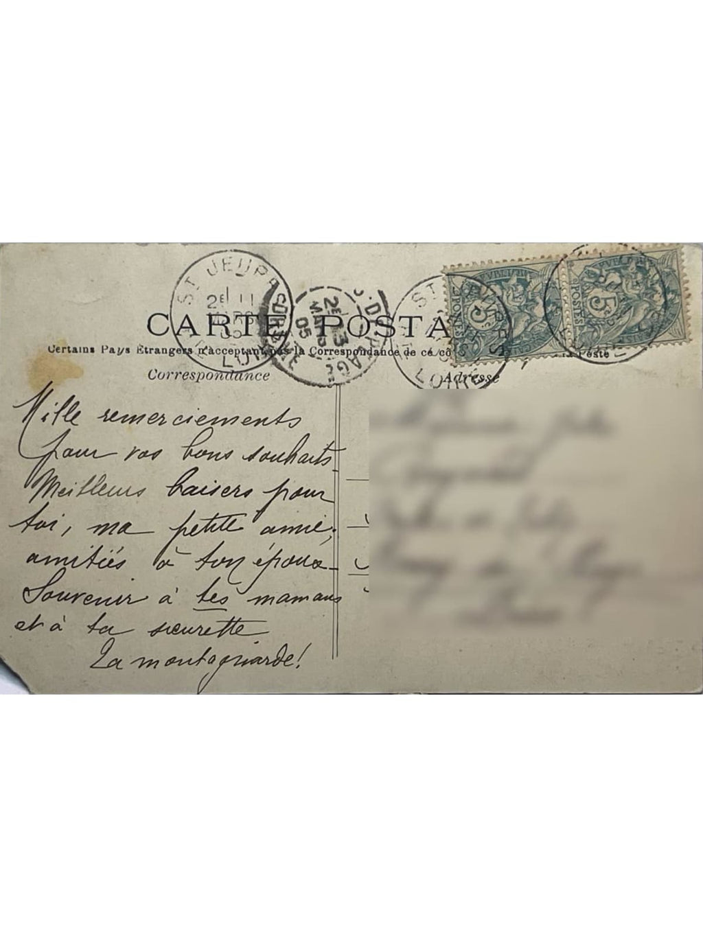 Verso de la carte postale
