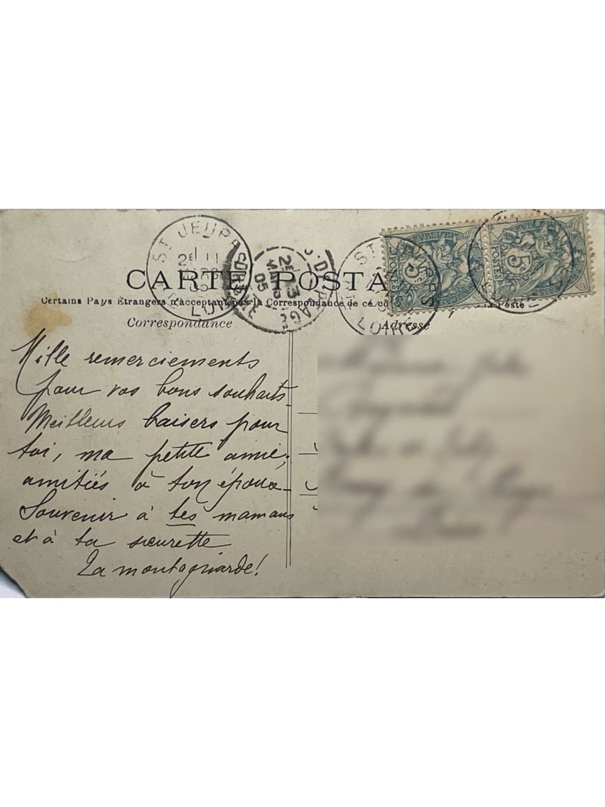 Verso de la carte postale