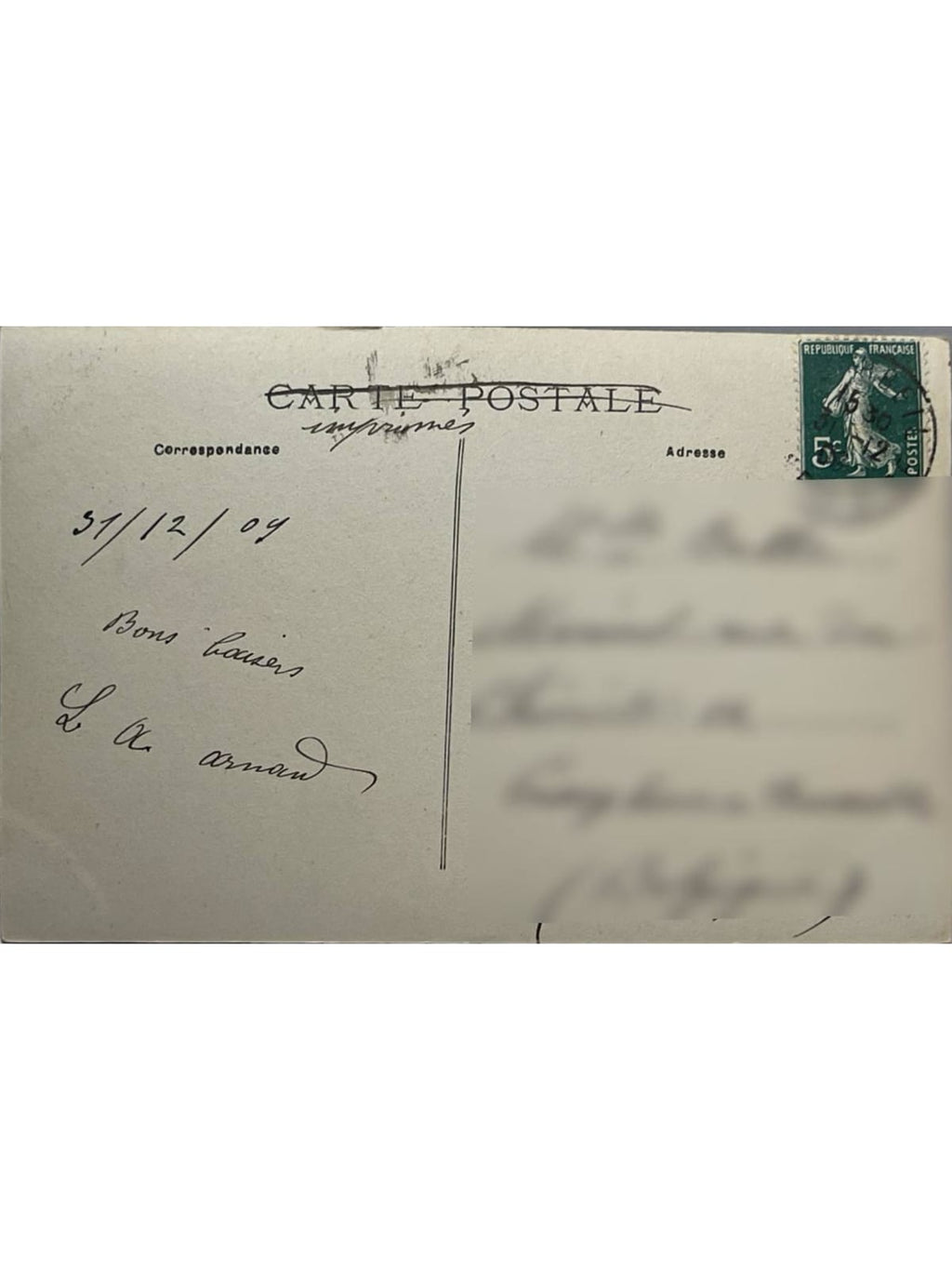 Verso de la carte postale