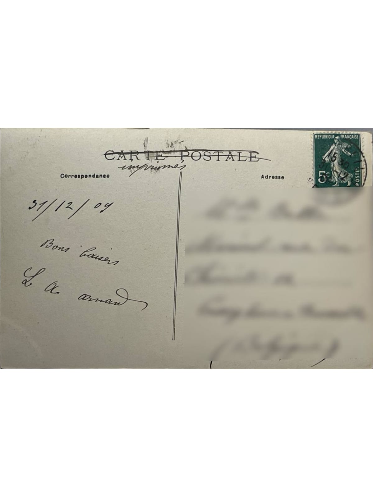 Verso de la carte postale