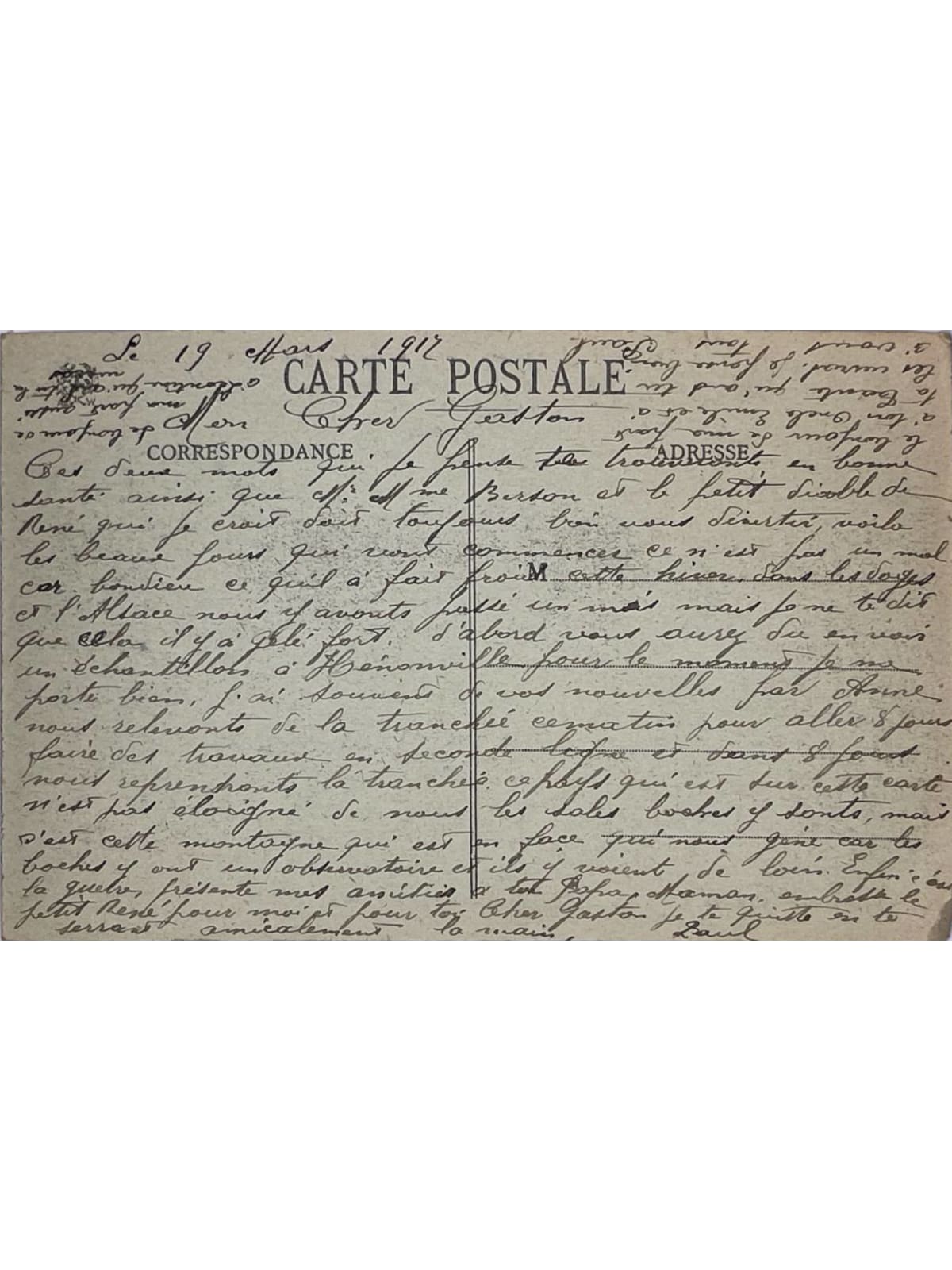 Verso de la carte postale