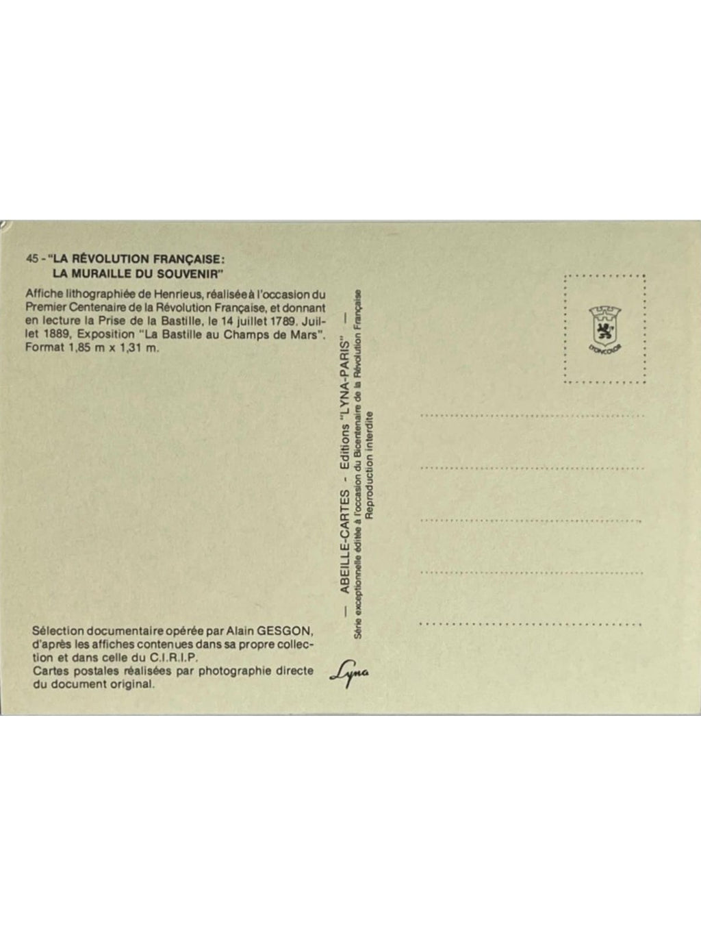 Verso de la carte postale