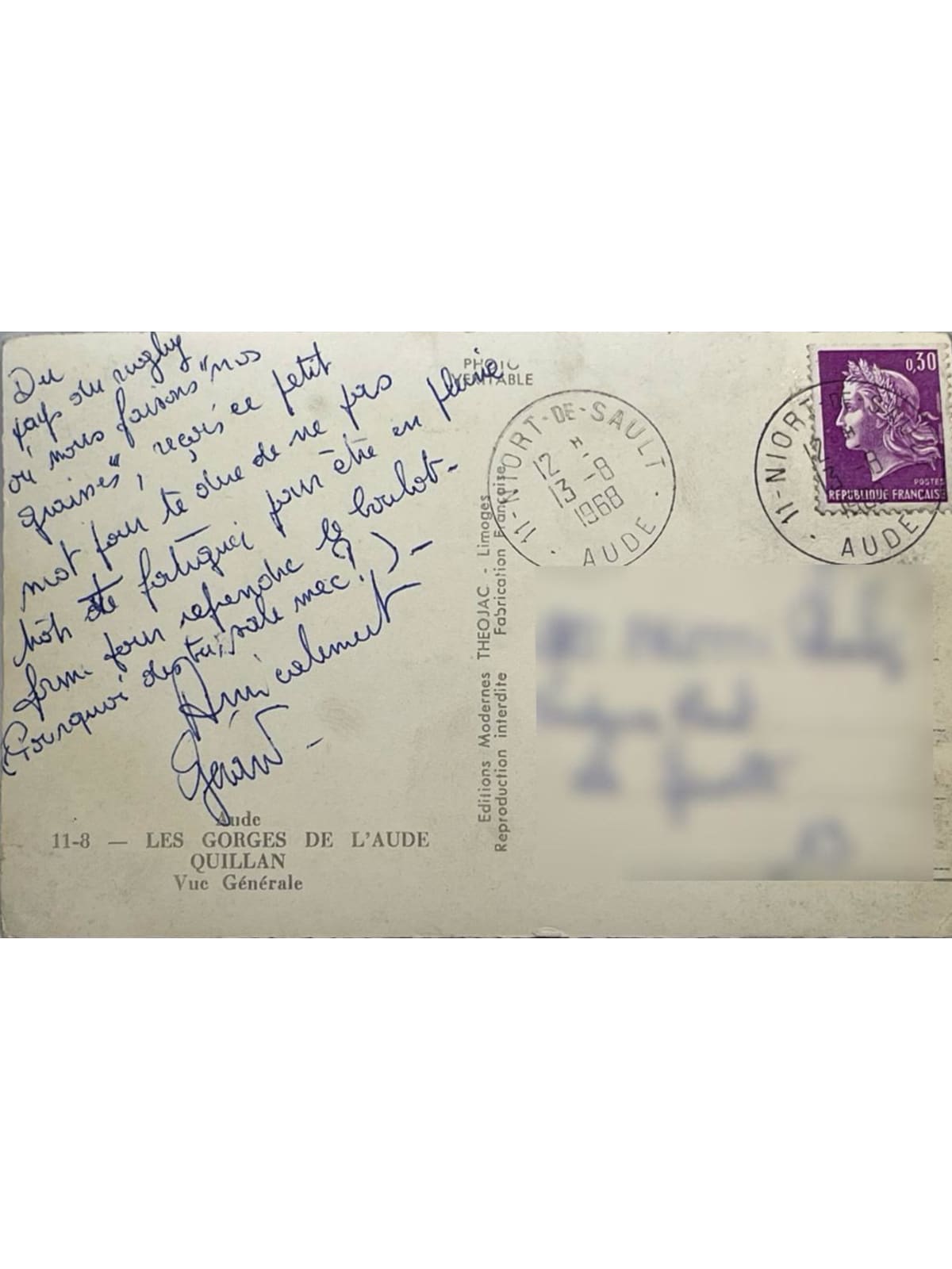 Verso de la carte postale