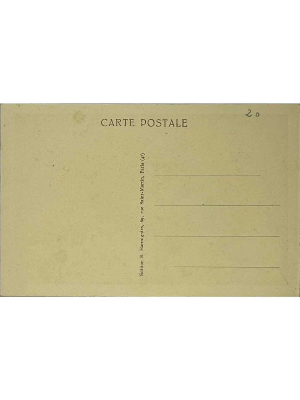 Verso de la carte postale