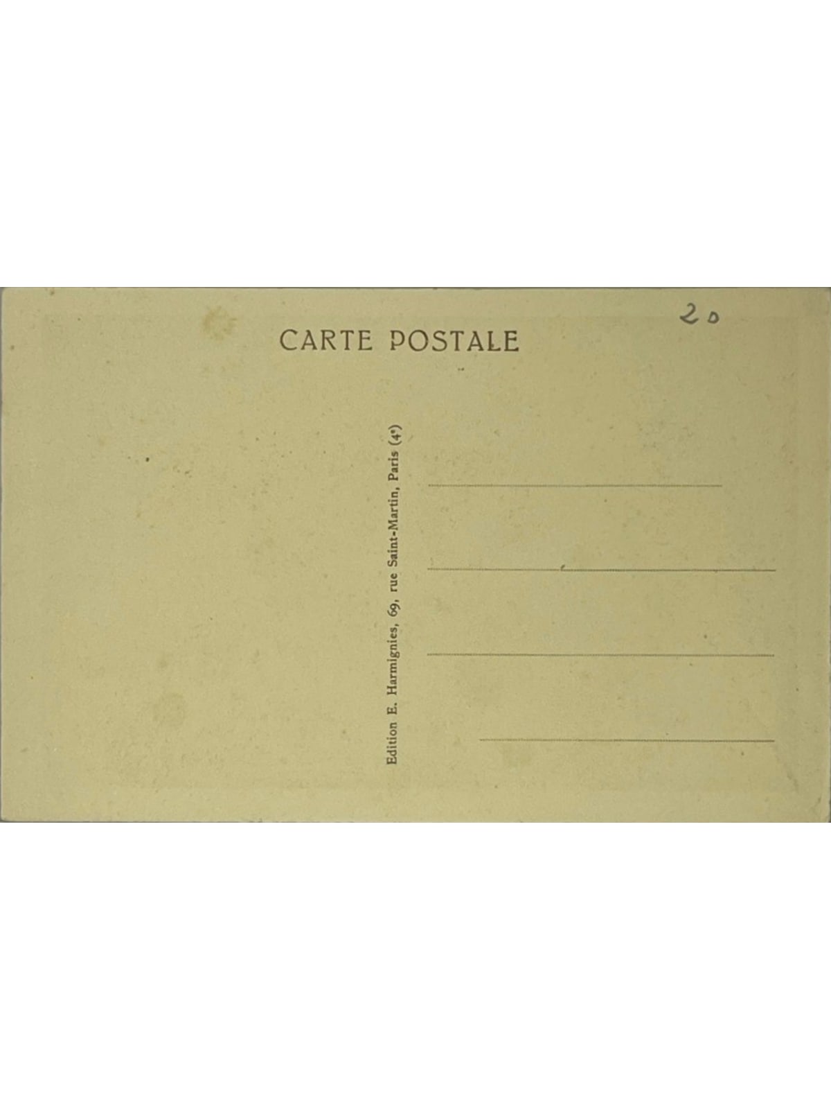 Verso de la carte postale