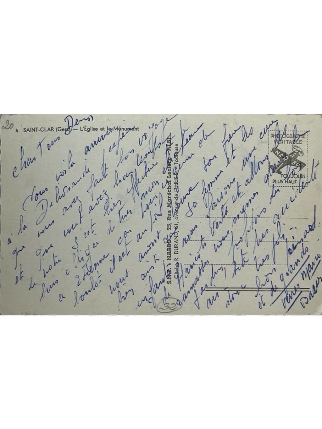 Verso de la carte postale