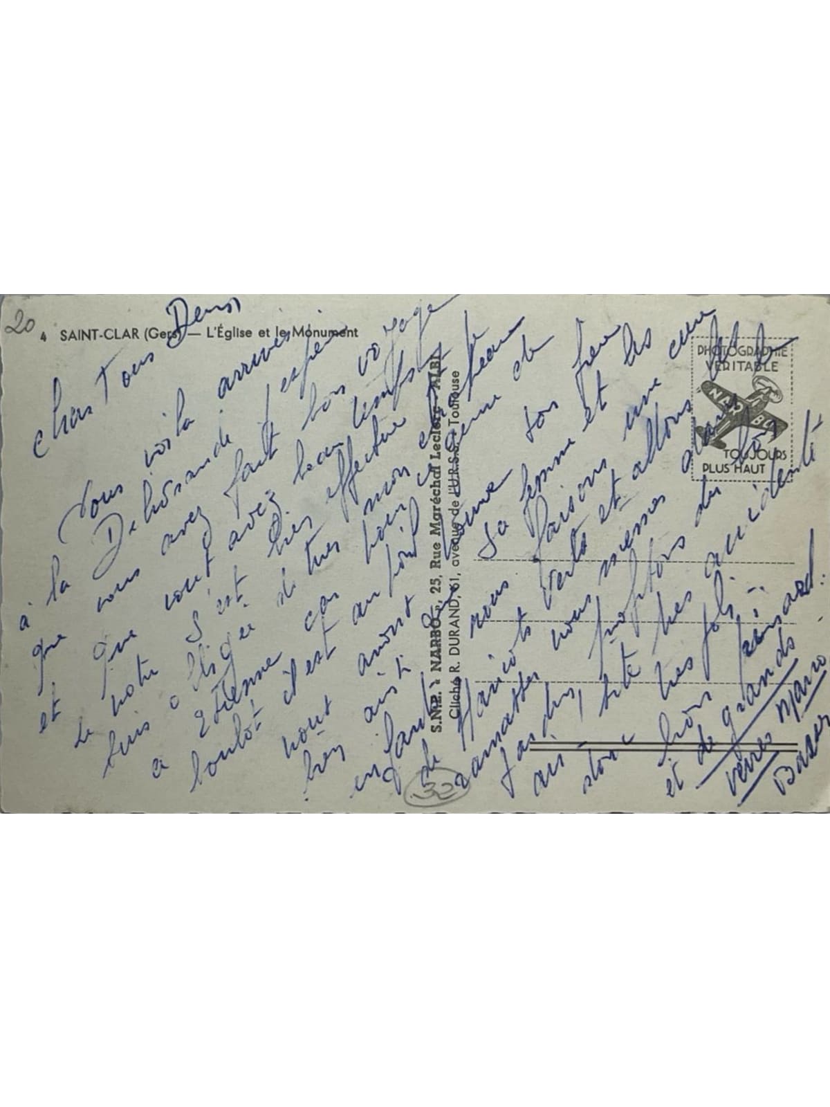 Verso de la carte postale