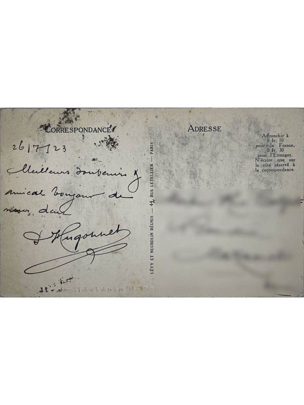 Verso de la carte postale