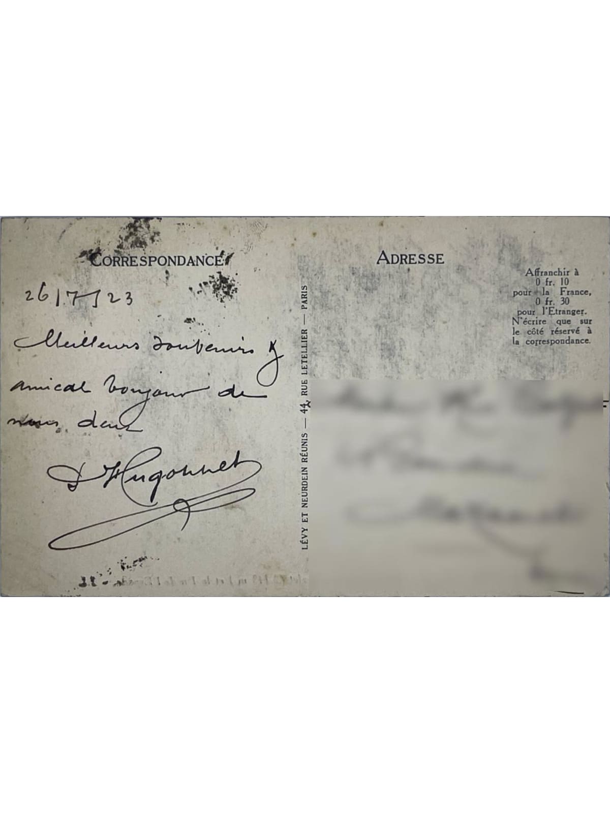 Verso de la carte postale