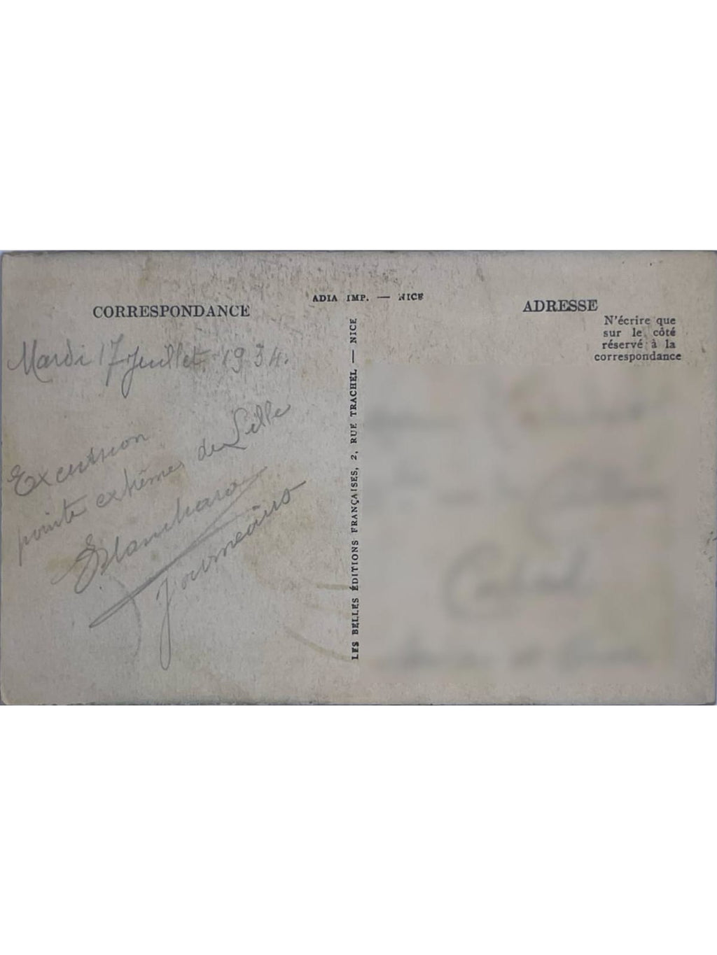 Verso de la carte postale