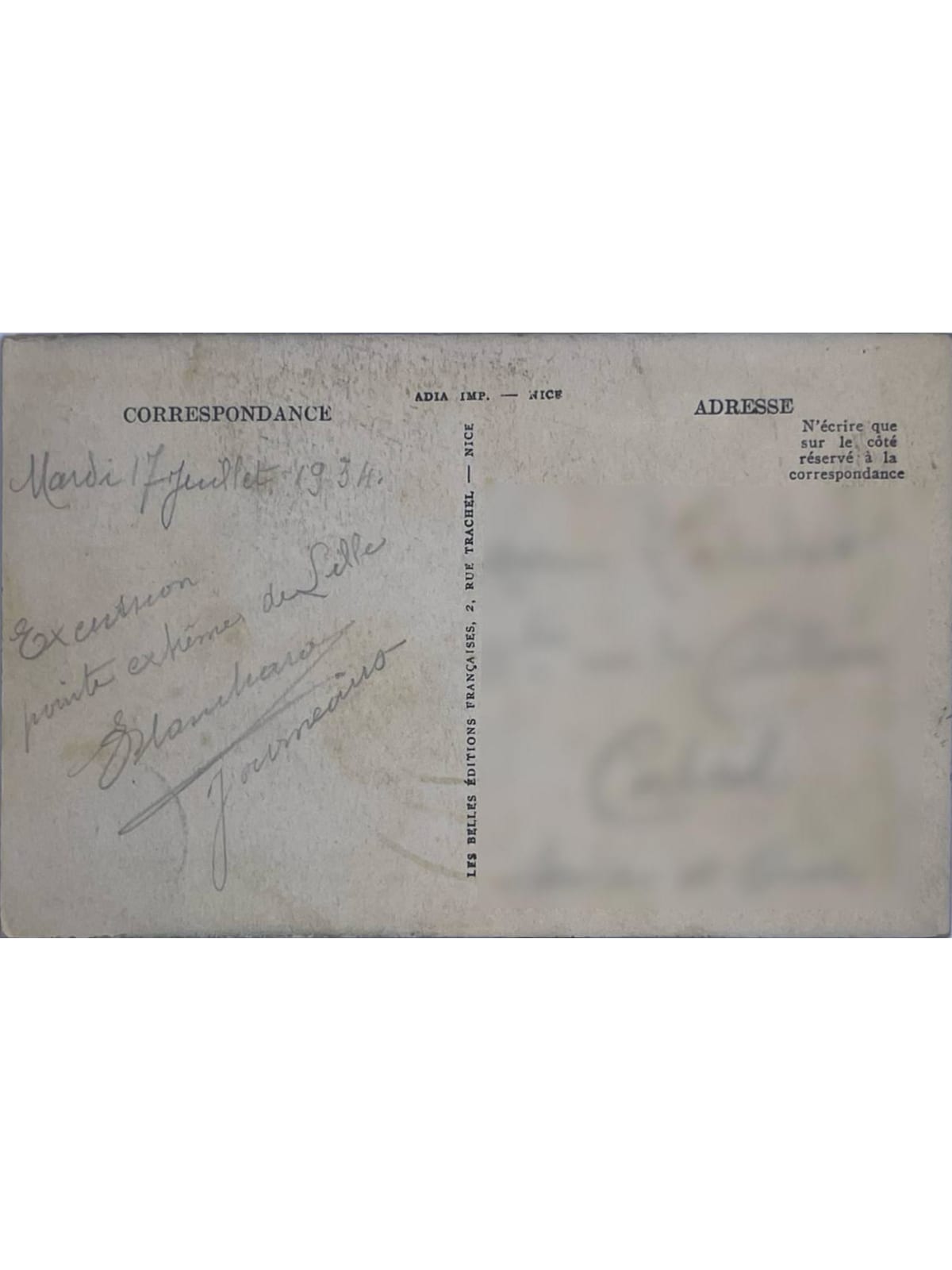 Verso de la carte postale
