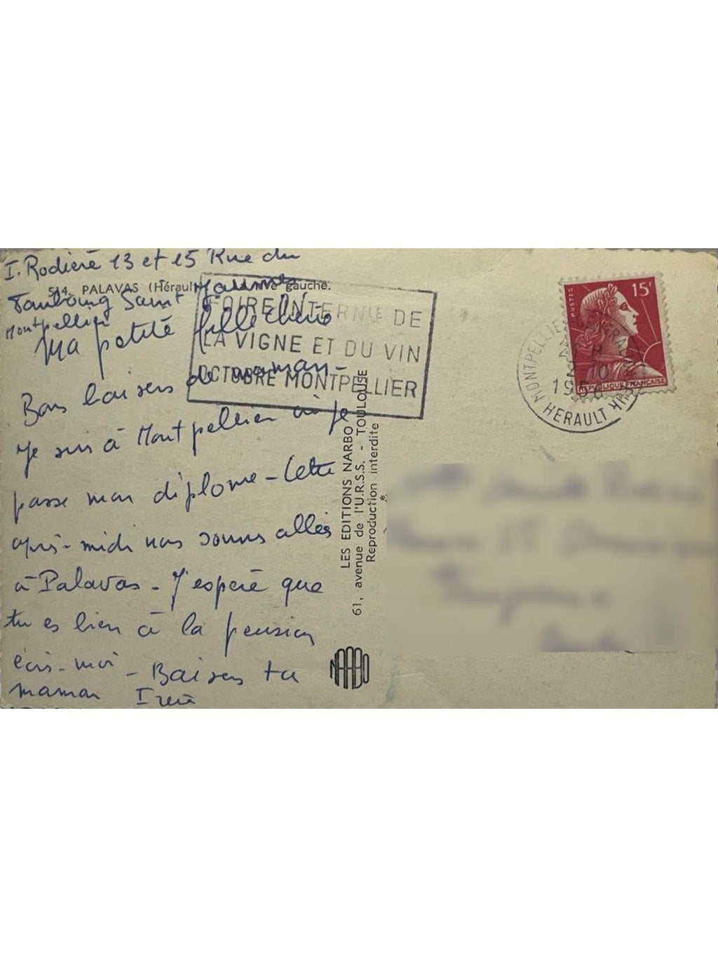 Verso de la carte postale