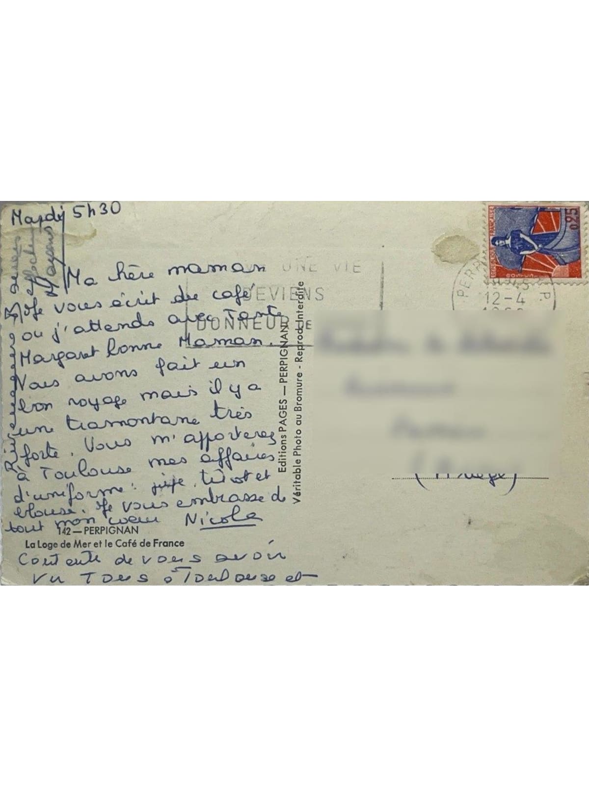 Verso de la carte postale