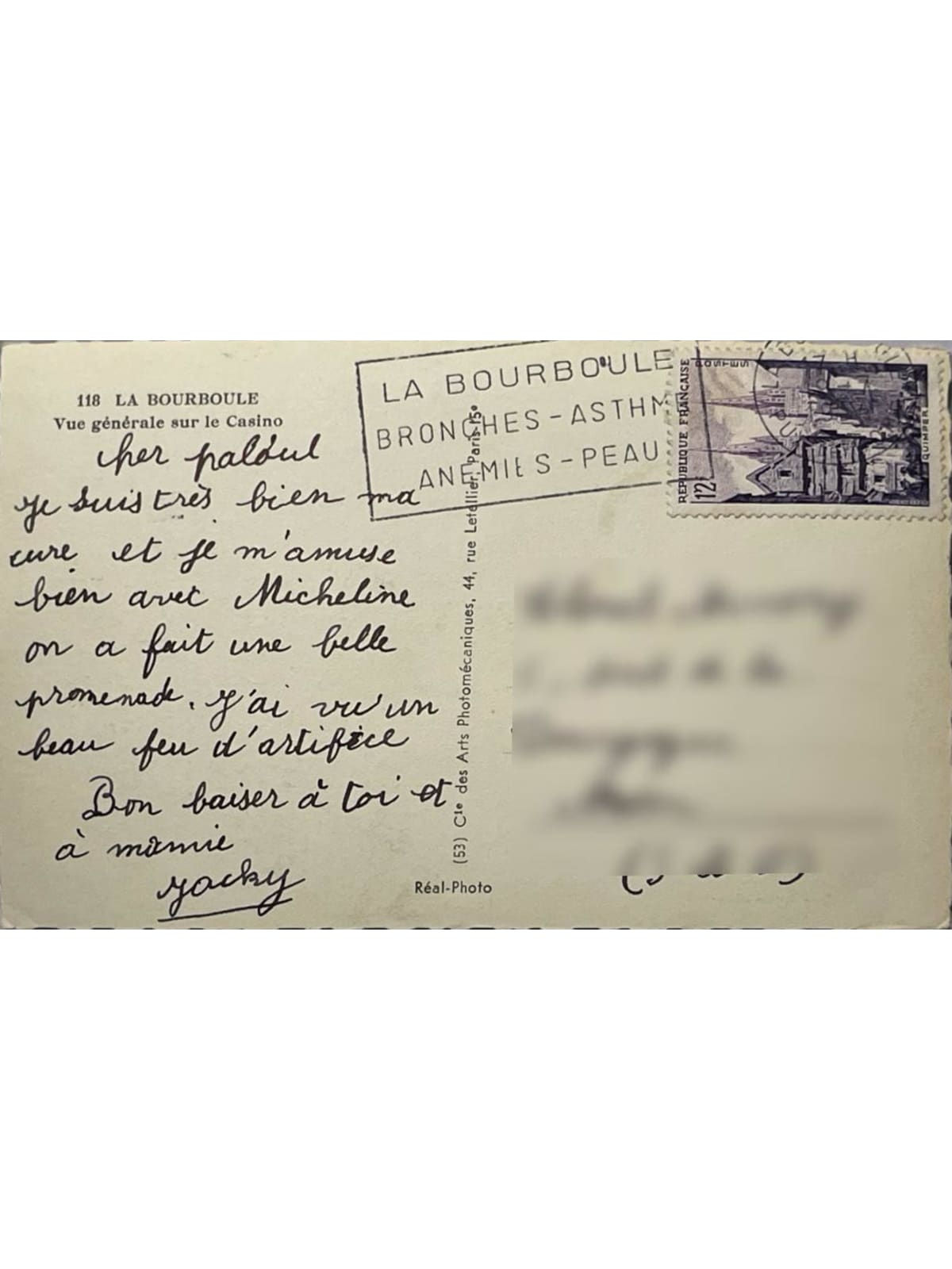 Verso de la carte postale