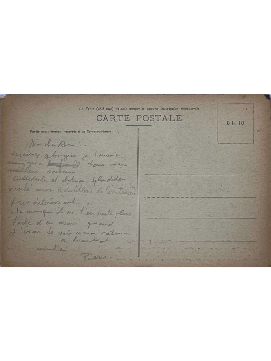 Verso de la carte postale