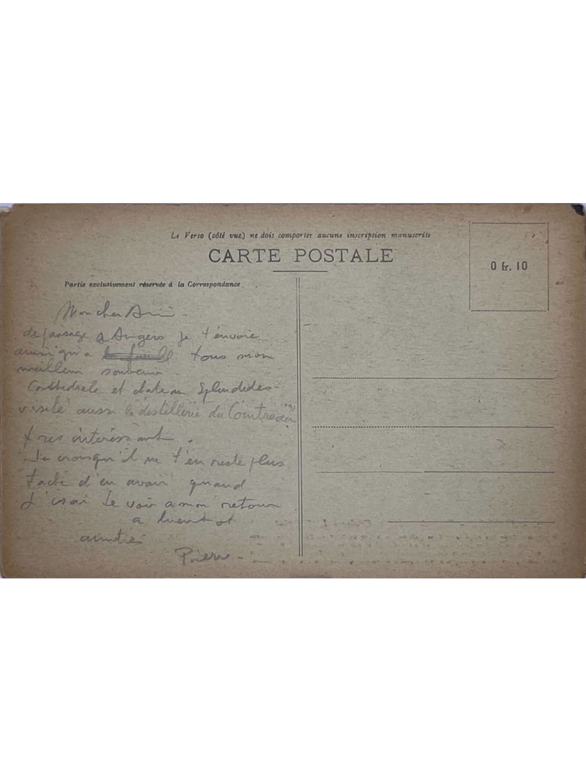 Verso de la carte postale