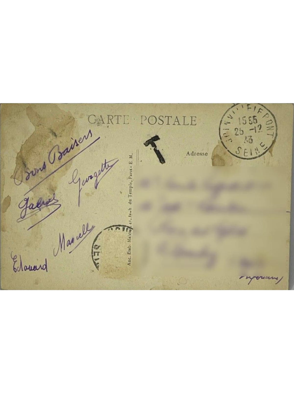 Verso de la carte postale