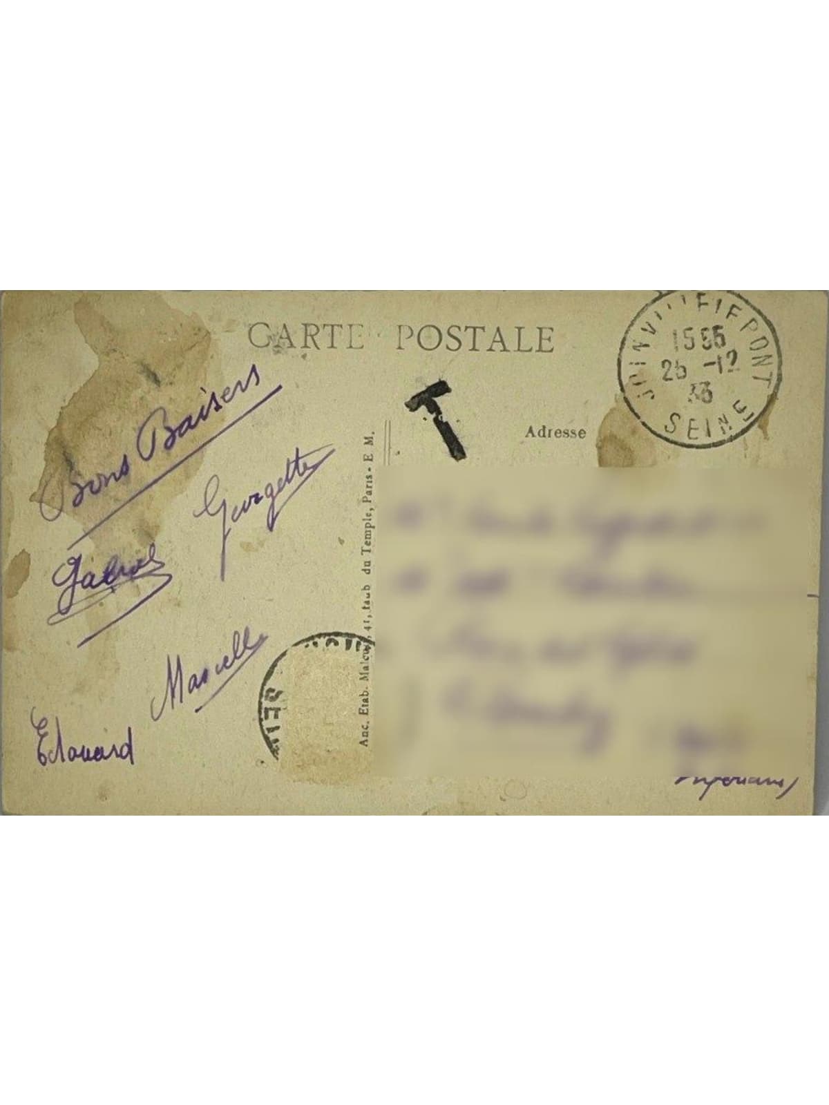 Verso de la carte postale