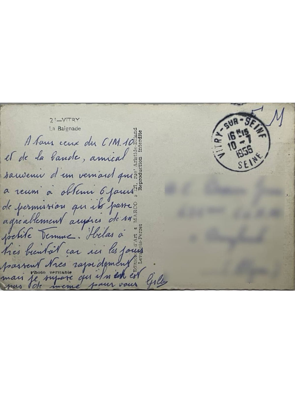 Verso de la carte postale