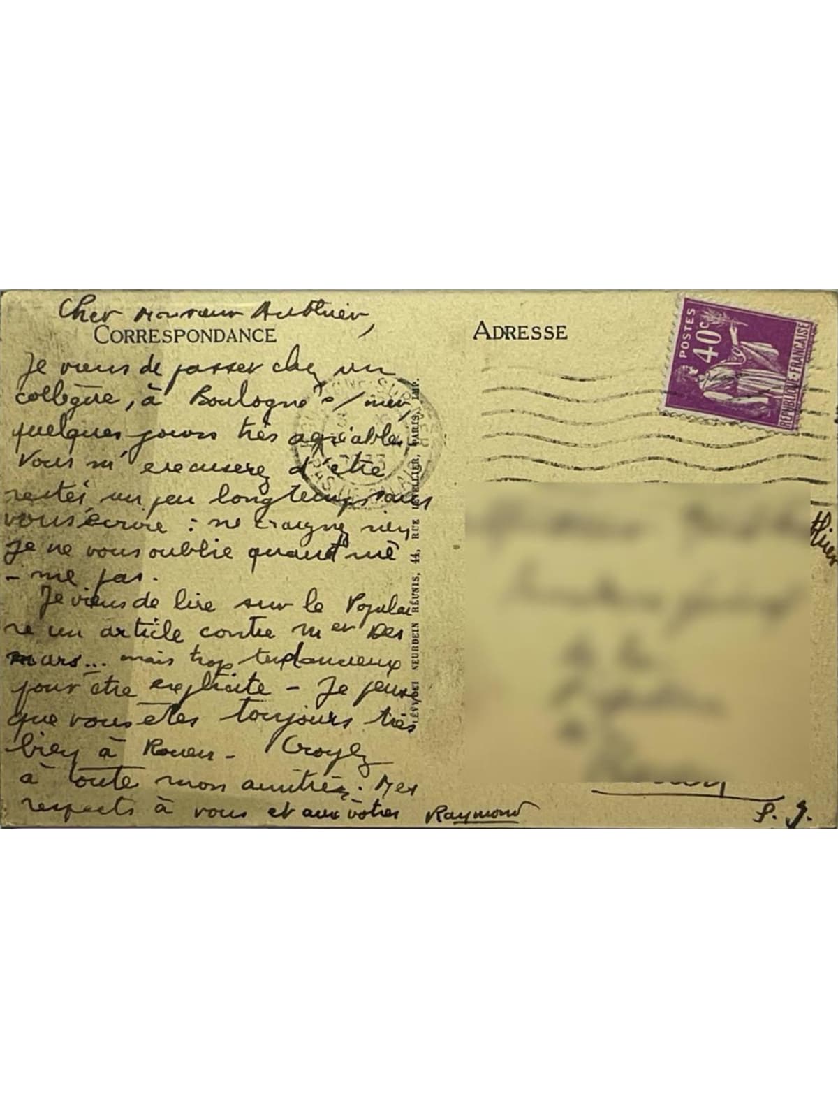 Verso de la carte postale