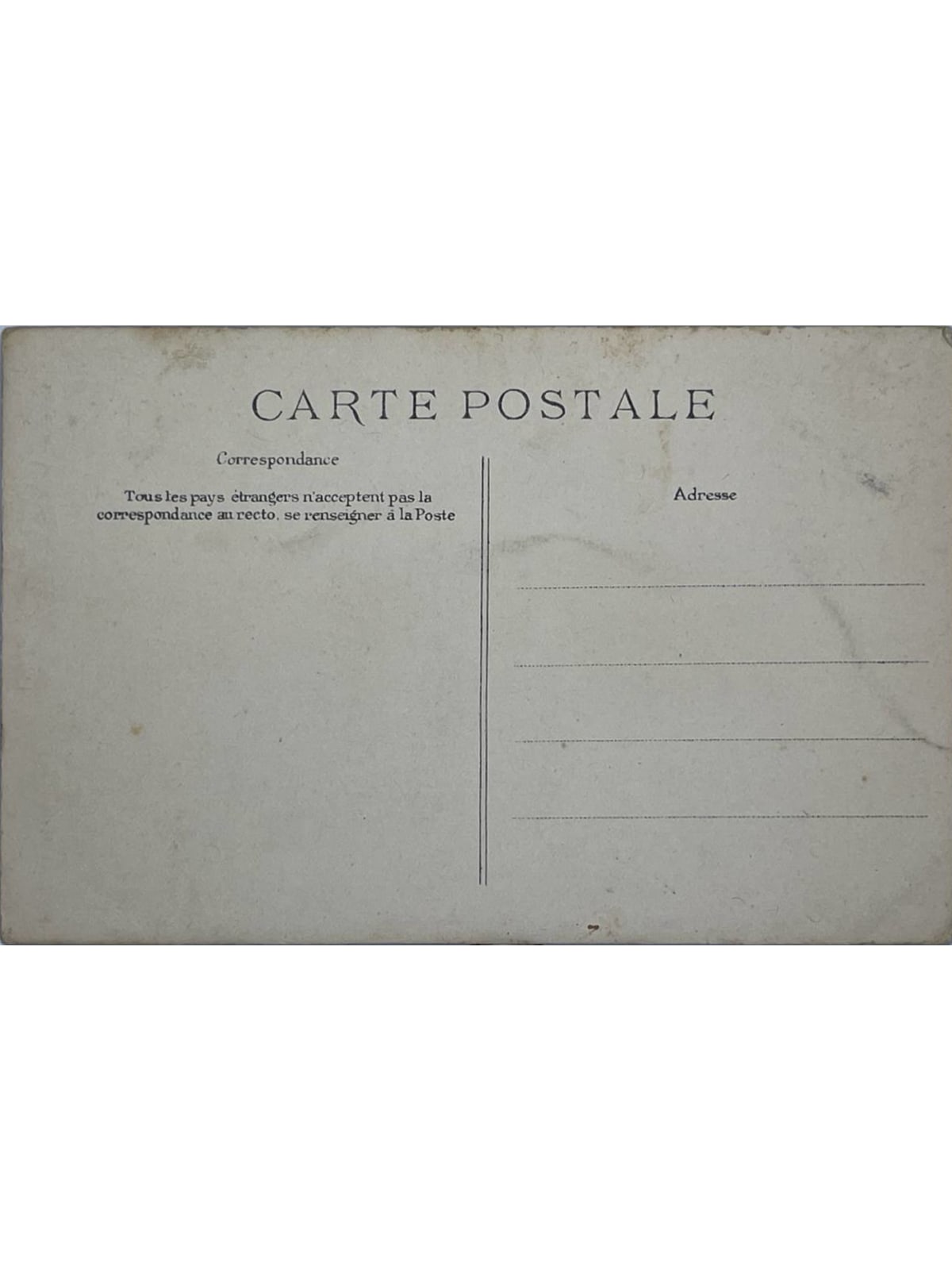 Verso de la carte postale