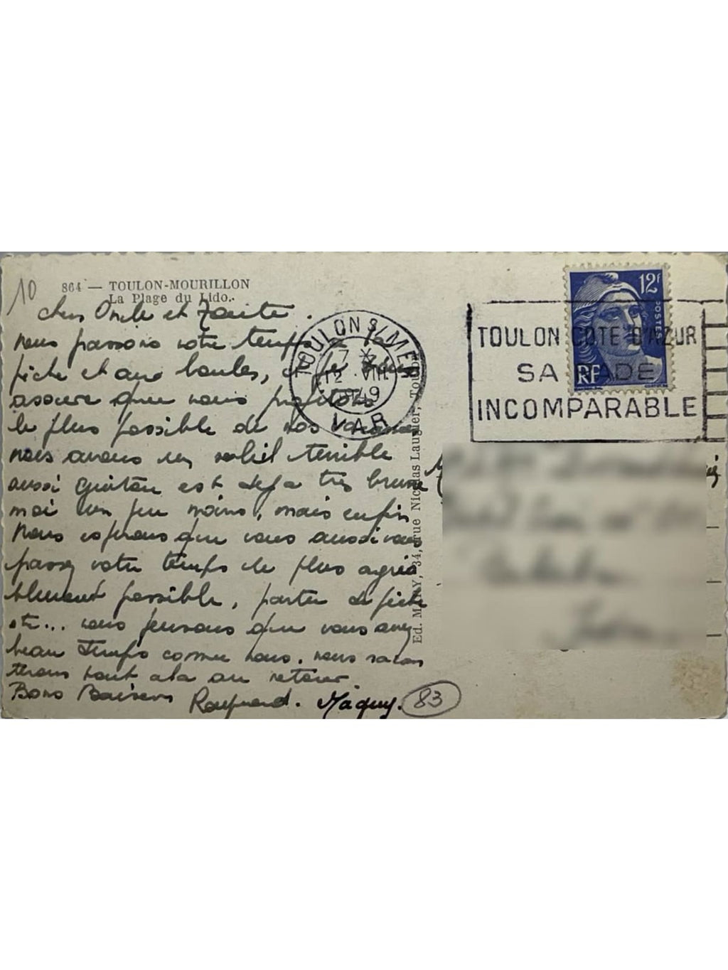 Verso de la carte postale
