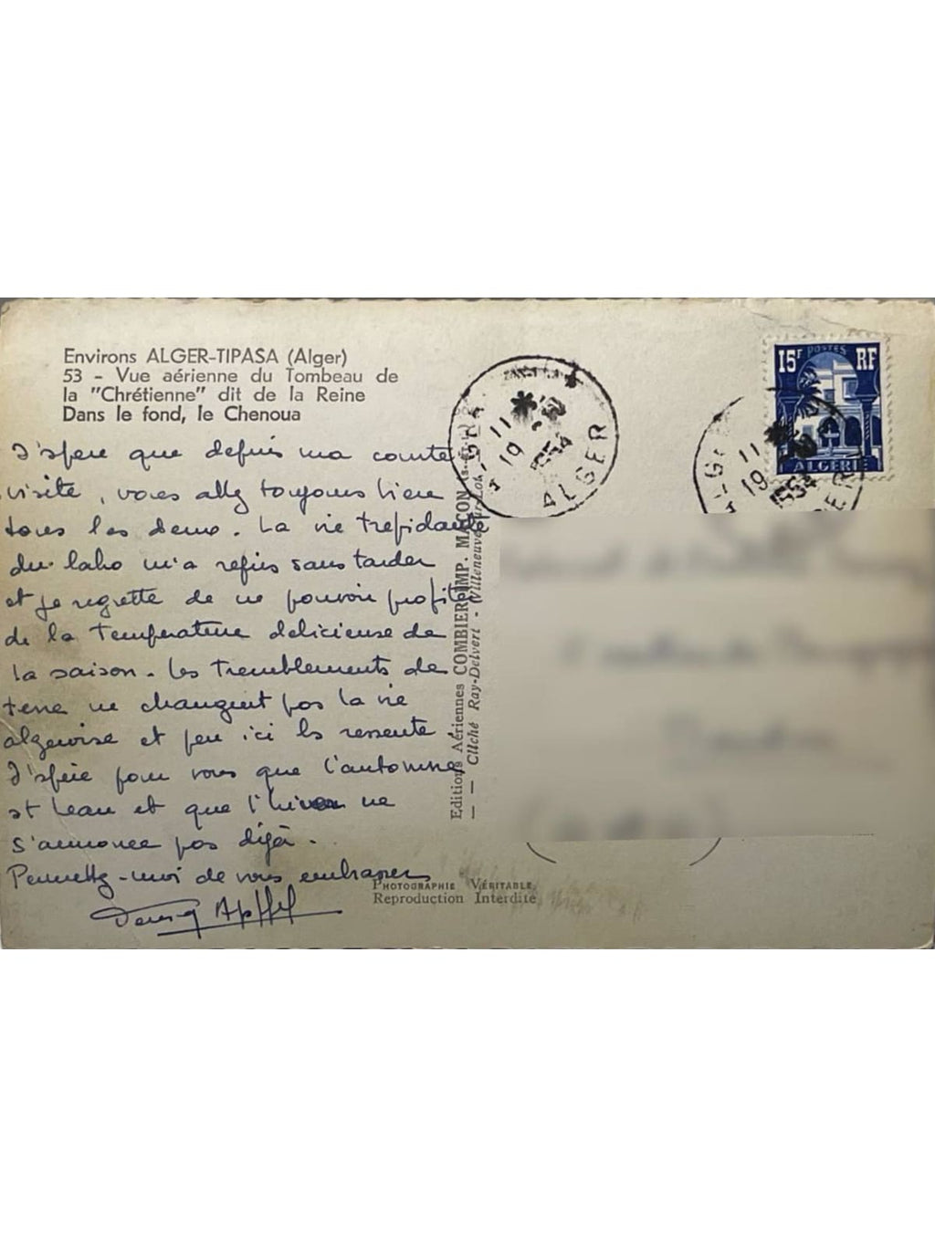 Verso de la carte postale