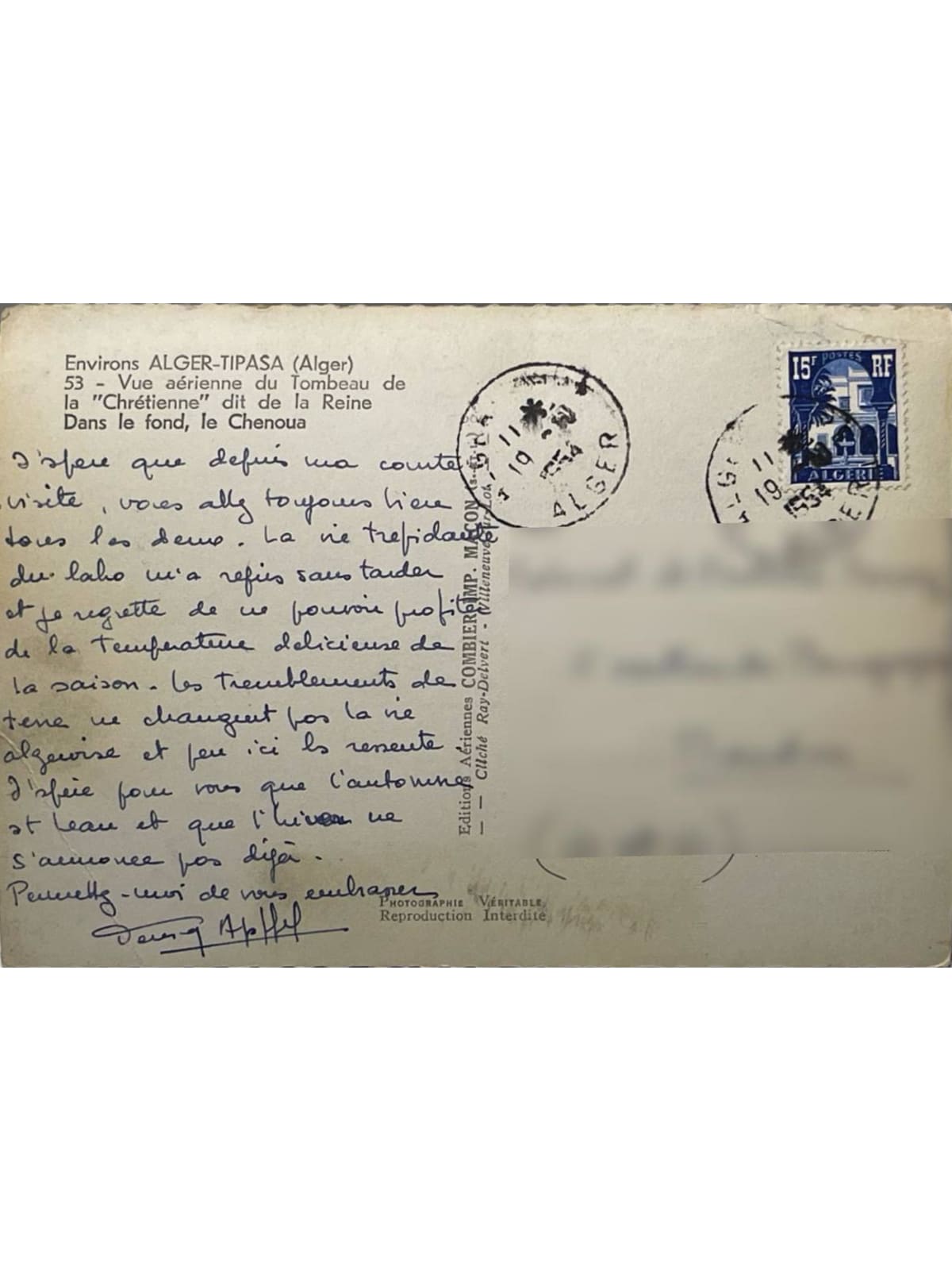 Verso de la carte postale