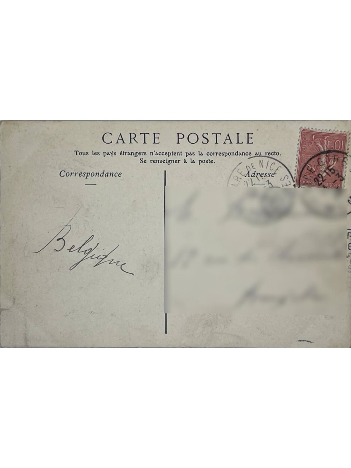 Verso de la carte postale