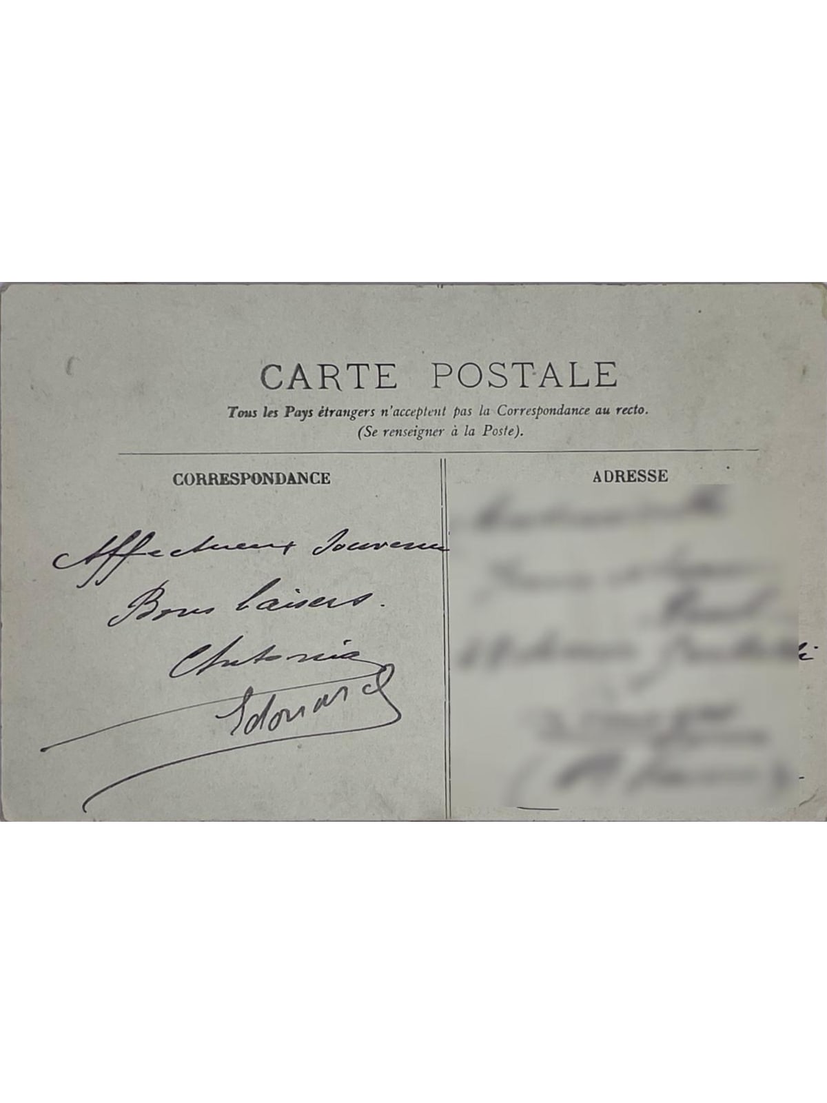 Verso de la carte postale