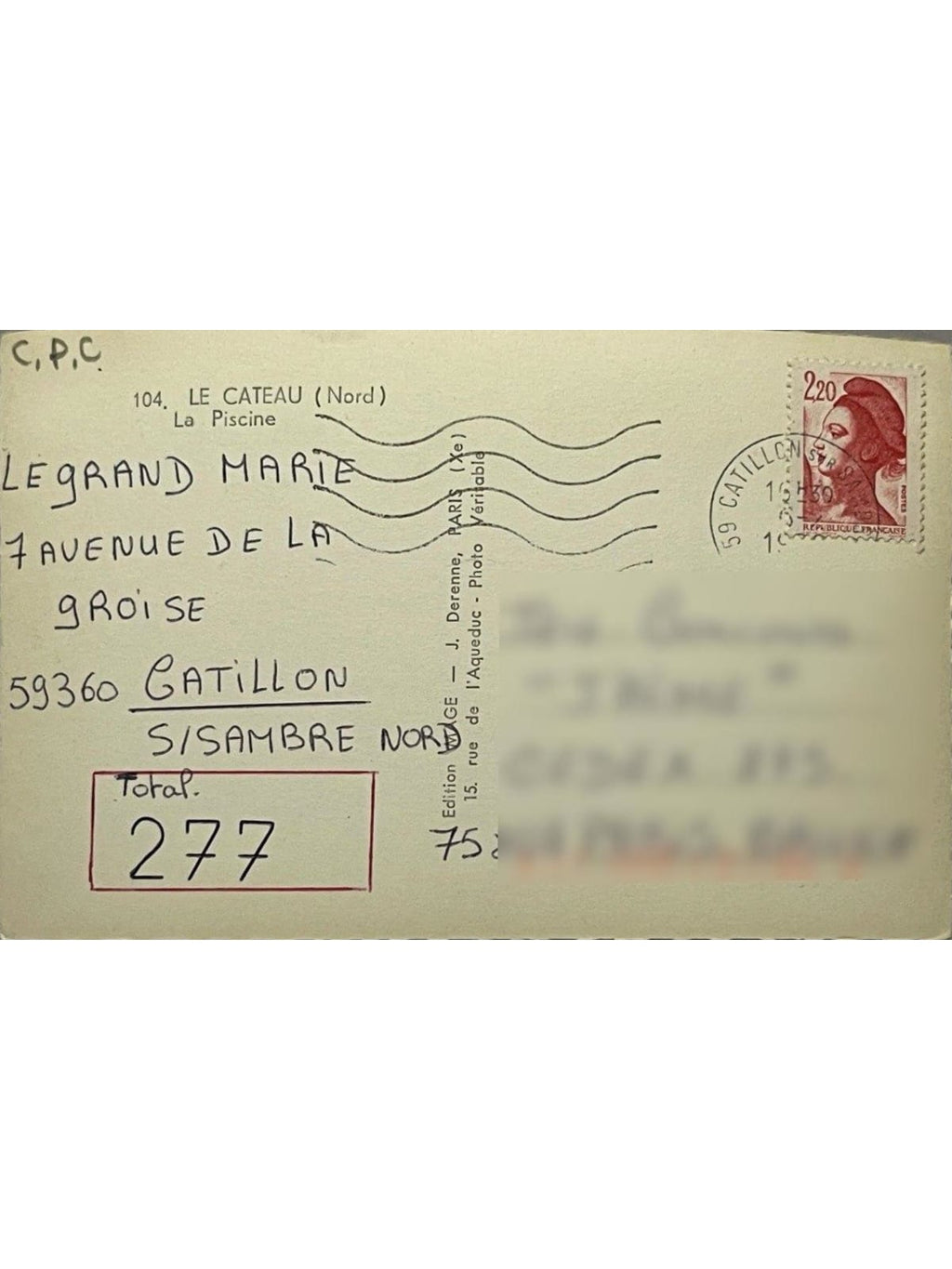 Verso de la carte postale