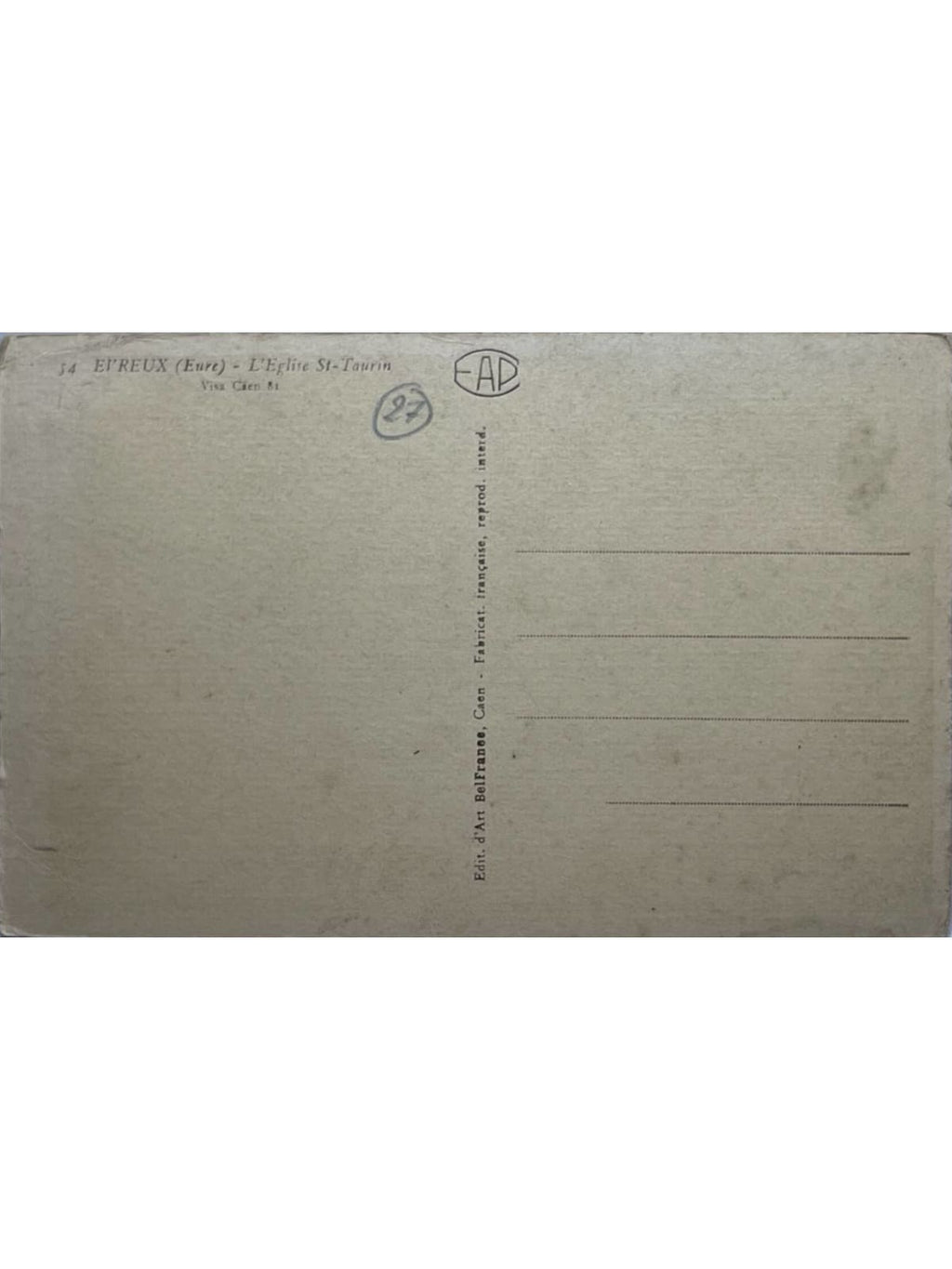 Verso de la carte postale